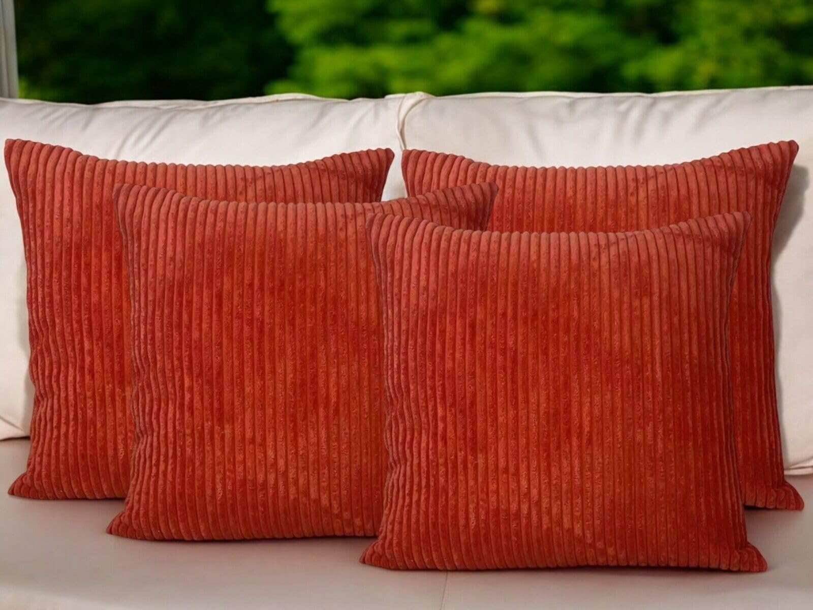 Seechoo Set of 4 - Corduroy Burnt Orange Sofa Cushion Covers 45 x 45 cm Decorative Pillows, 45 x 45 cm (Pack of 4) - Image 4