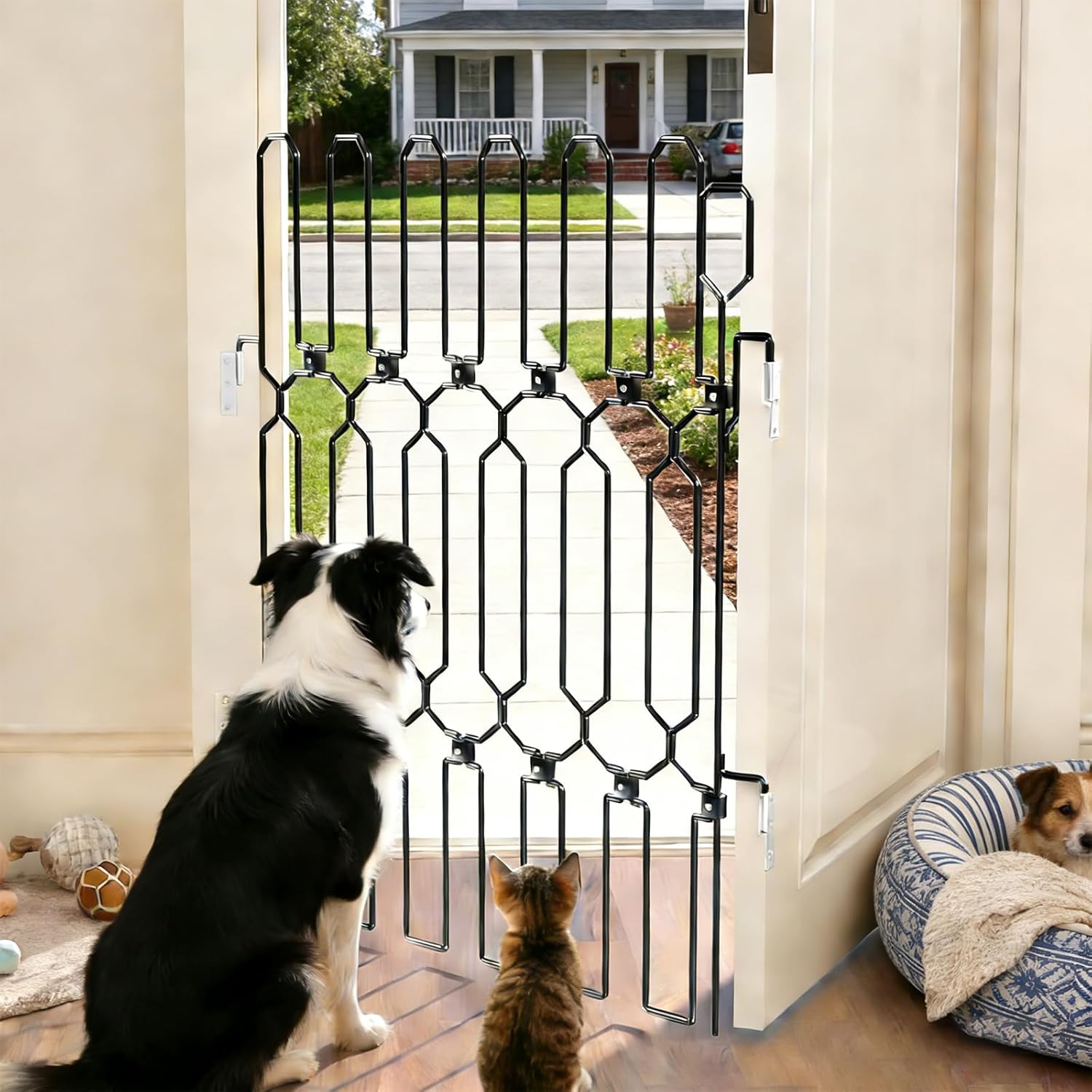 28.4 inch Retractable Pet Door, Adjustable Metal Gate, Front Door Safety Dog Door, RV Retractable Pet Door, Doorway
