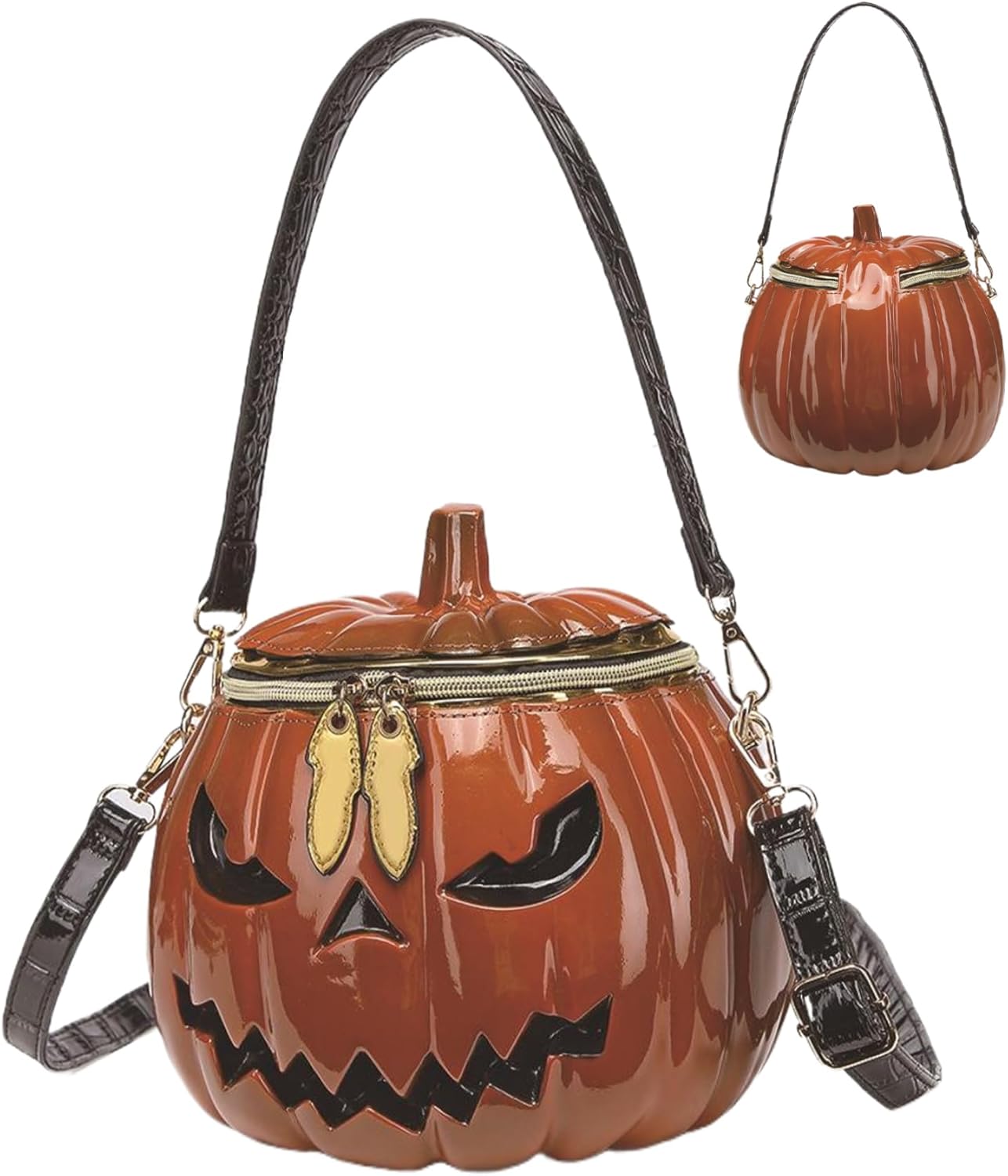 Funny Weird Pumpkin Purse - Handheld/Crossbody Shoulder Bag, Zipper Halloween Crossbody Bag for Women