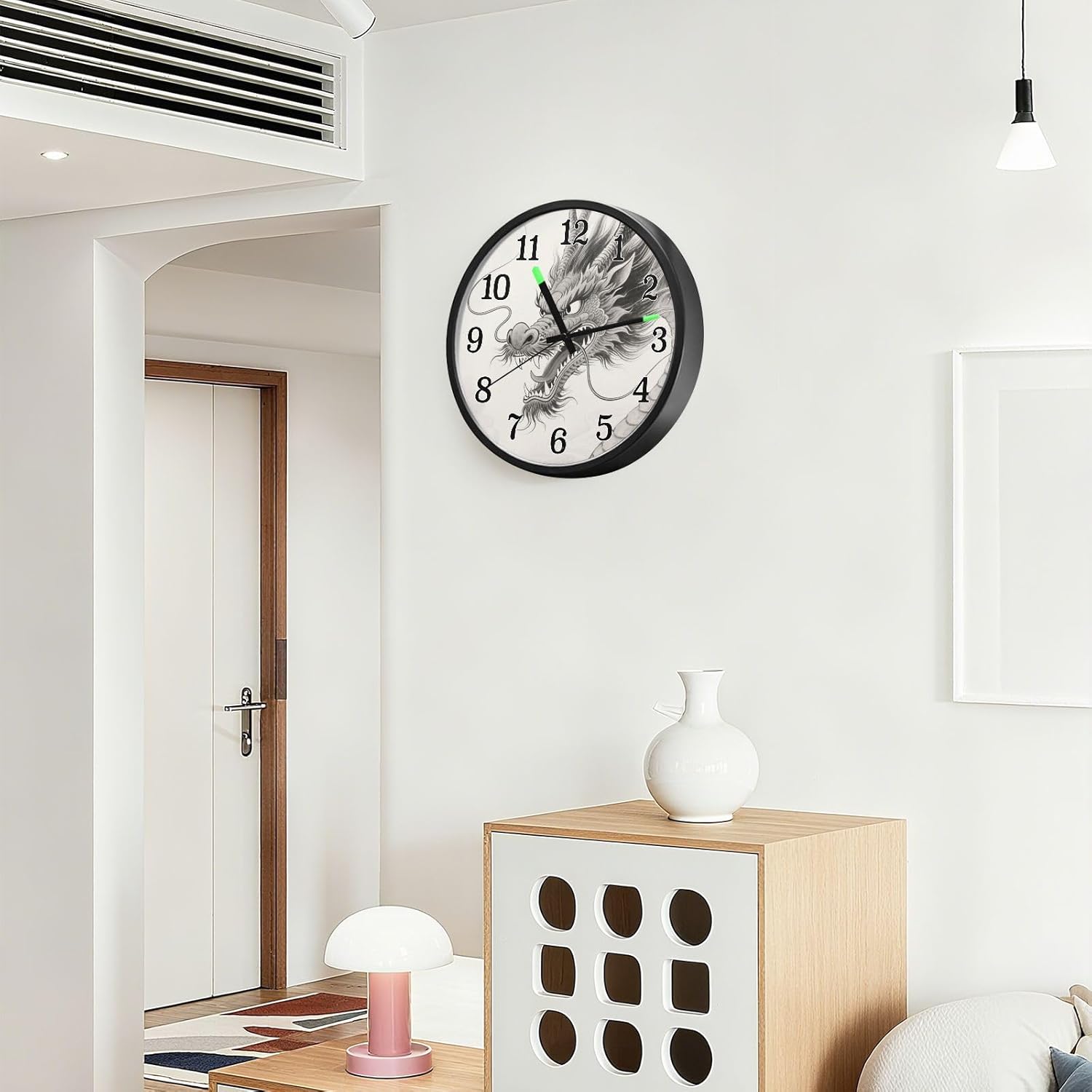 Non-Ticking Silent Battery Operated Small Analog Clock Luminous Voice-Activated Silent Wall Clocks Grey Dragon 12 Inch for Living Room Bedroom Kitchen Office Classroom Decor