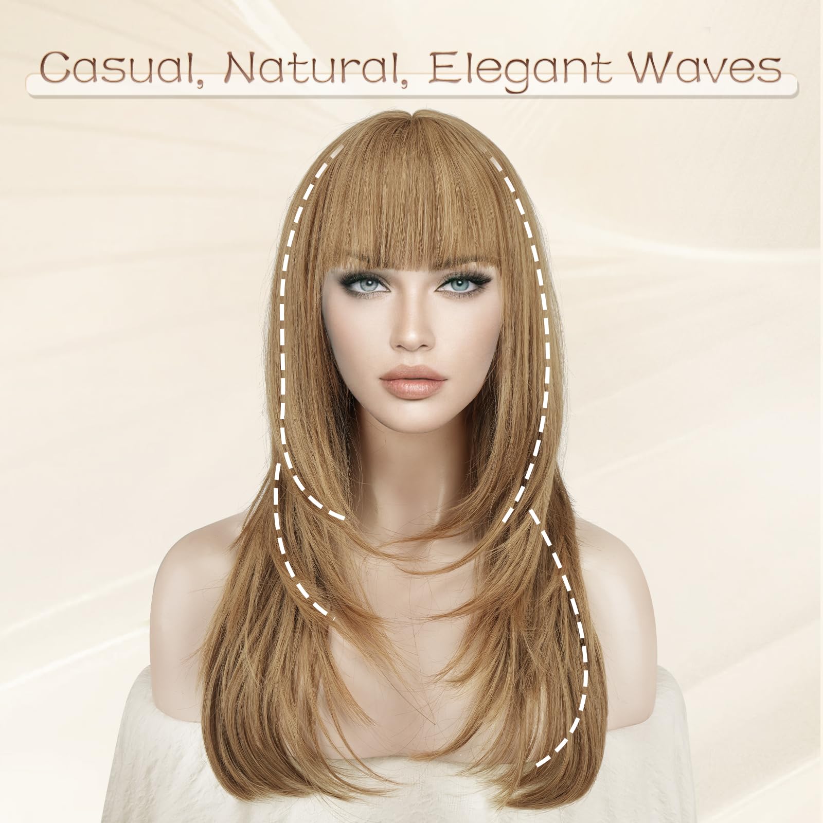 Amazon.com : SOFEIYAN Long Straight Layered Wig with Bangs  display picture 2