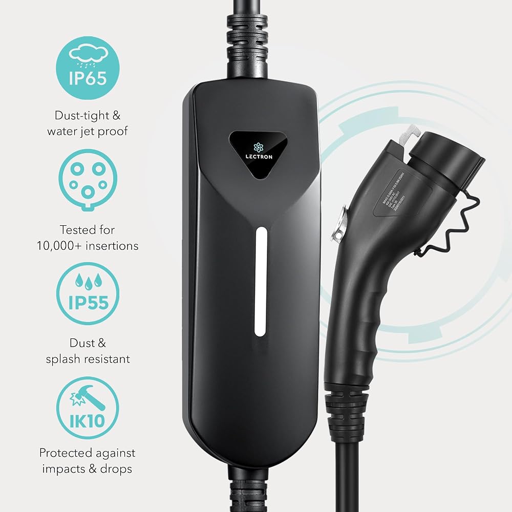 Lectron Level 1 / Level 2 EV Charger (12 Amp / 40 Amp) with Dual Charging Plugs (NEMA 5-15 & 14-50) - Portable Electric Car Charger Compatible with All J1772 EVs (Black)