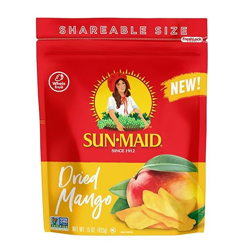 Sun-Maid Dried Mangos - 15 oz Resealable Bag - Dried Mango Slices - Dried Fruit Snack for Lunches, Snacks, and Natural Sweeteners (pack of 1) - Mangos - 15 oz.