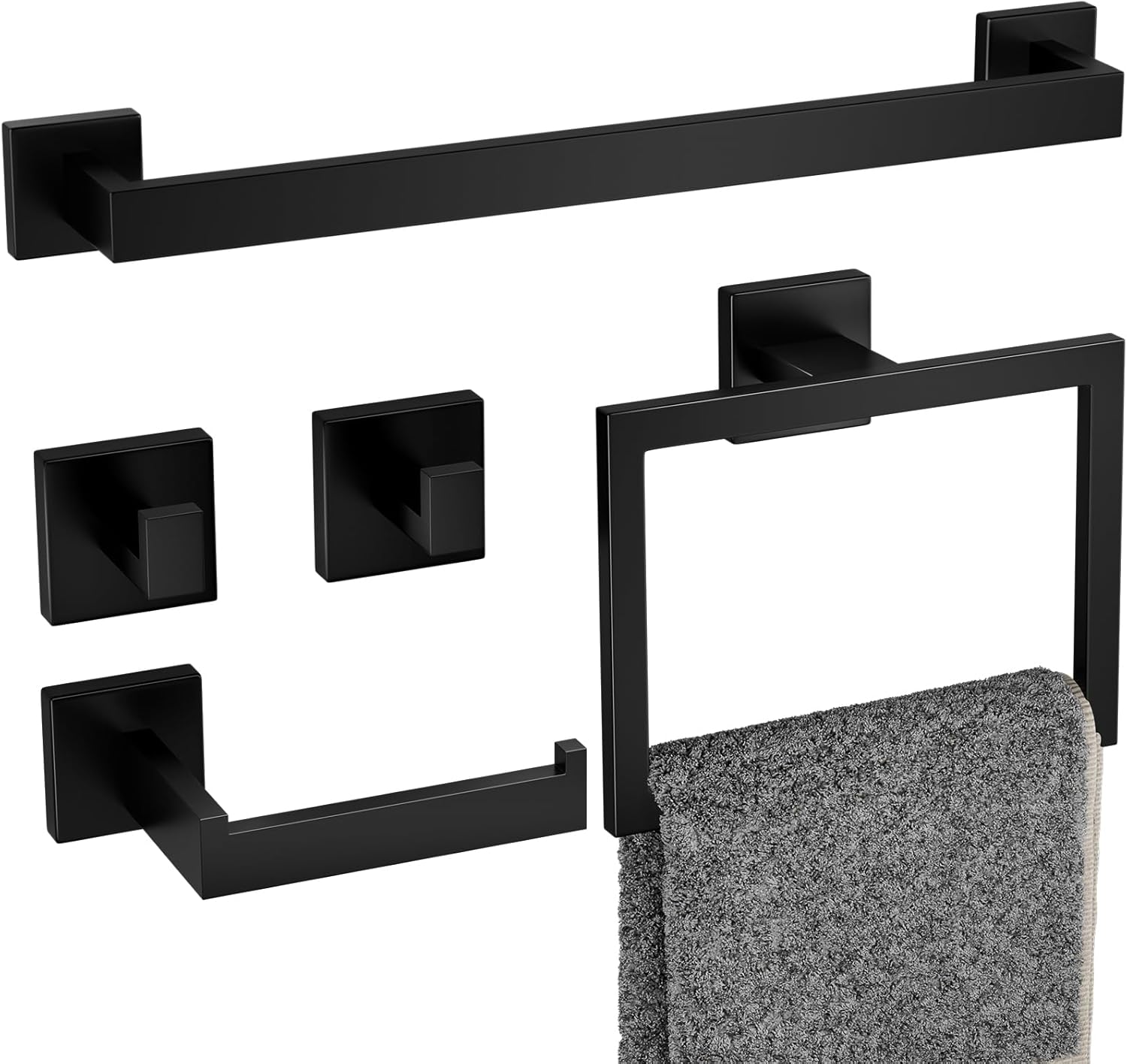 Matte Black Stainless Steel 5-Piece Bathroom Hardware Set