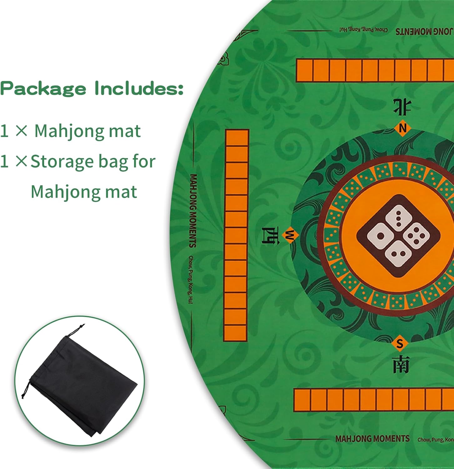 35.4 * 35.4 Inches Anti-Slip and Noise-reducing Mahjong Mat, Large-Sized Game Mahjong Table Mat,with a Black Storage Bag, Suitable for Mahjong, Poker, Card Games, Dominoes(Green)