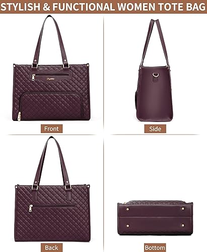 Miniatura 9 de Bolsa de almuerzo para mujer, bolsa de trabajo para laptop de 15.6 pulgadas con compartimento aislado para lonchera y bolso, bolso acolchado de gran