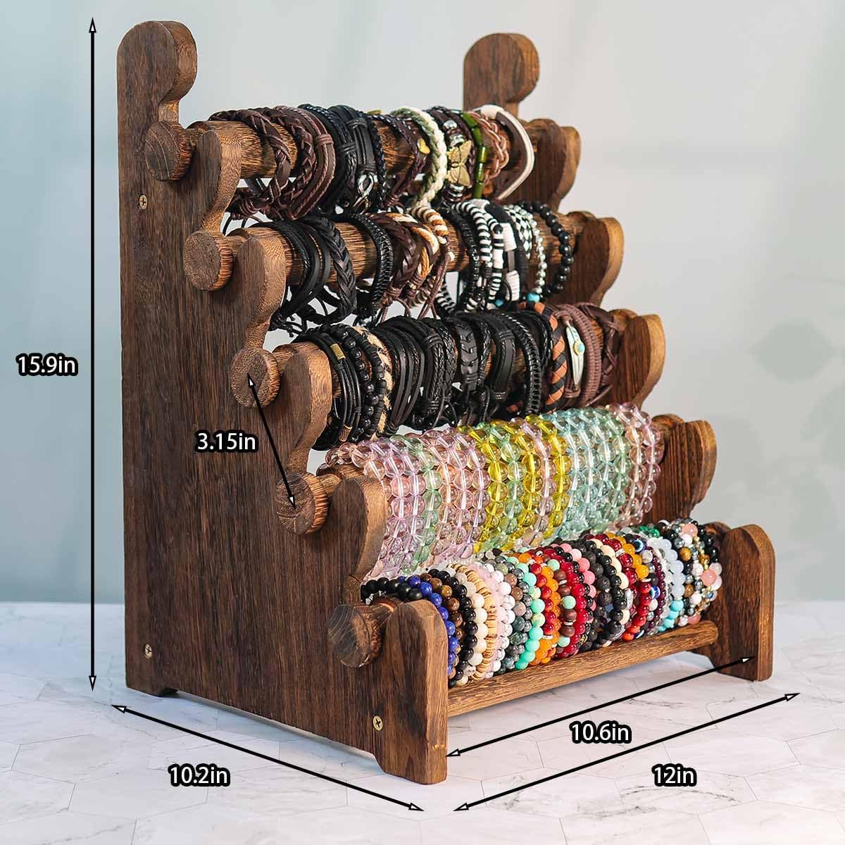 5-Tier Wooden Bracelet Holder – Portable Jewelry Display Stand for 120-150 Bangles & Scrunchies – for Vendors, Retail Stores, Craft Shows & Home Storage (vintage)