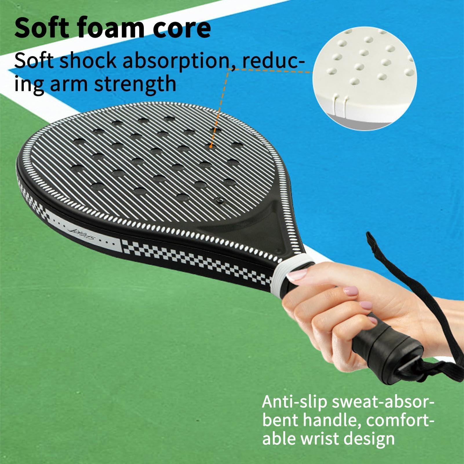 Famili - Set di racchette da spiaggia in polistirene, fibra di carbonio, cotone, PU, ABS, 26 x 46,5 cm, portatile, per allenamenti da tennis, per adulti e bambini