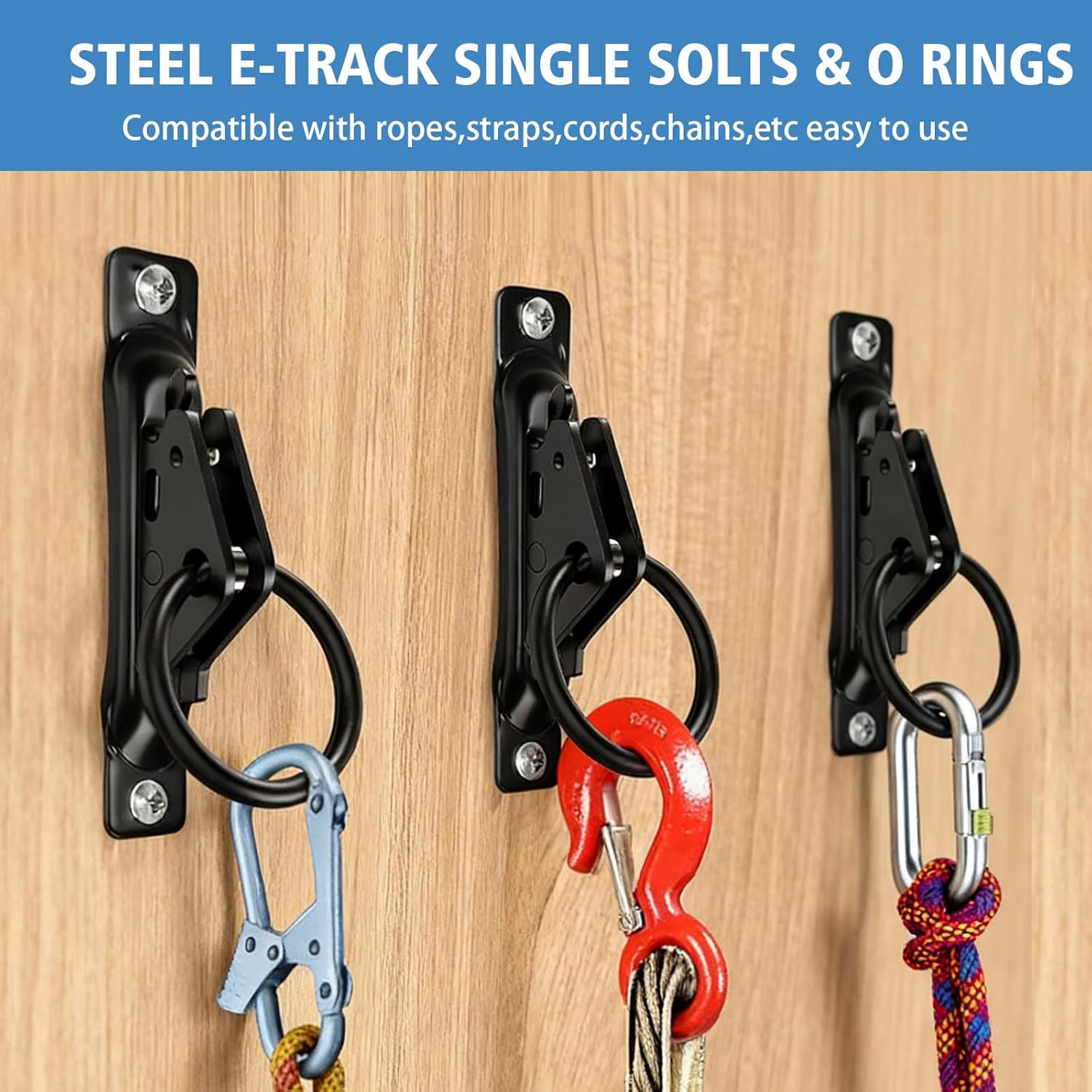 10 Pack E-Track O-Rings with 10 Pack Single Slot Tie-Downs, Black Powder Coated E Track Accessories Set for Cargo Loads, Ratchet/Cam Straps in Flatbeds Trailers Vans Trucks Pickups Tie Down