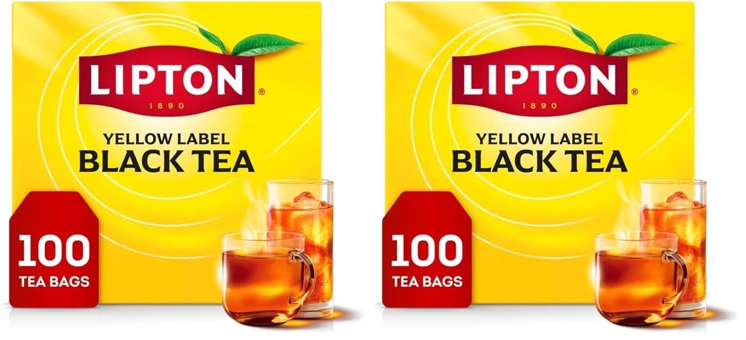 Lipton Black Tea Bags, Hot or Iced High Caffeine Tea, 100 Total Bags (Pack of 2)