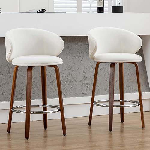 DUOMAY Juego de 2 taburetes de bar modernos, taburetes de altura de mostrador de 26 pulgadas con respaldo de barril, silla de isla de cocina de