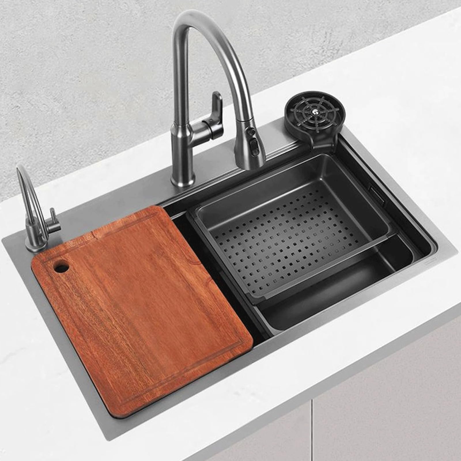 Évier de cuisine style campagnard en acier inoxydable noir mat