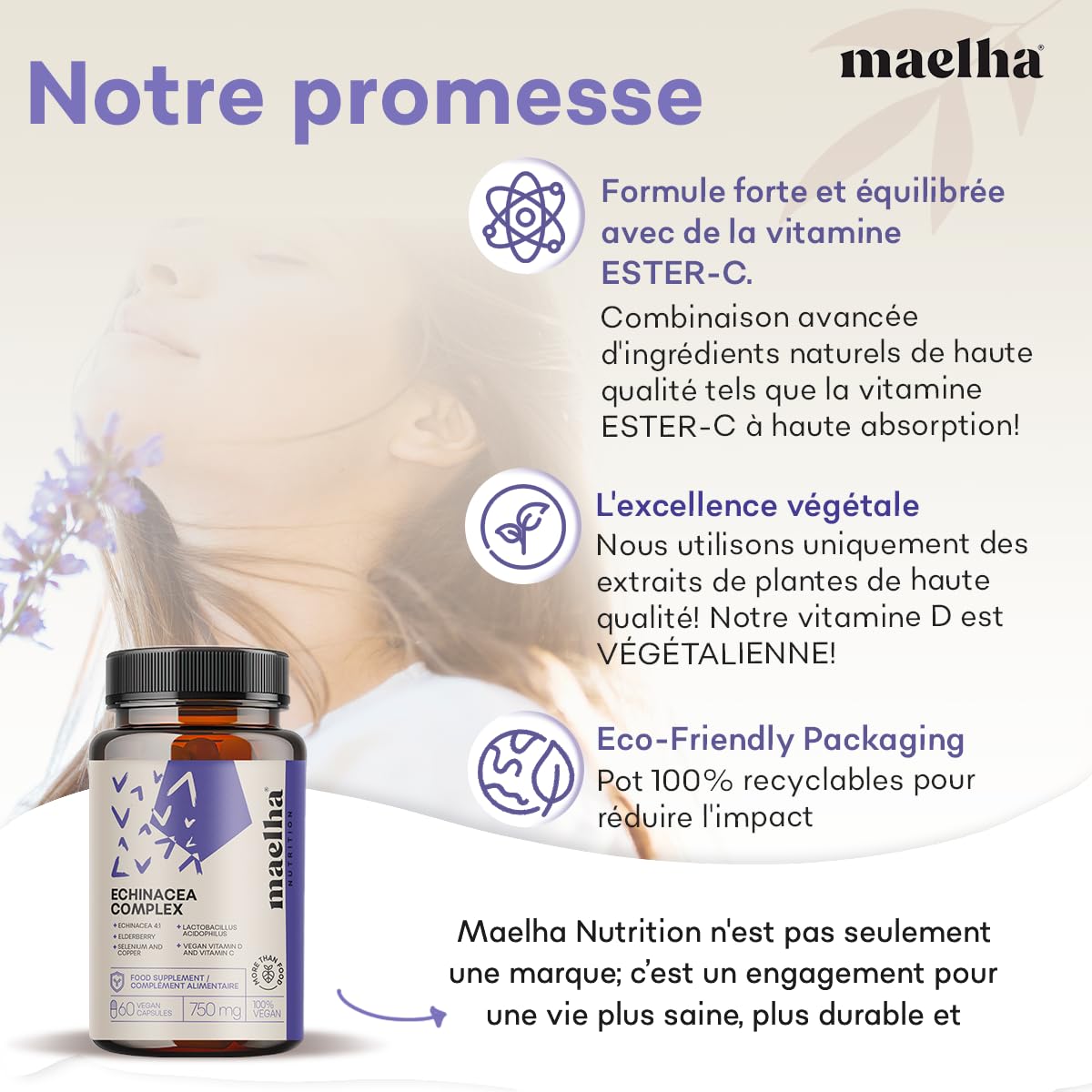 ÉCHINACÉE COMPLEX | Échinacée, ESTER-C, Bêta-glucanes, Sureau, Vitamine D, Sélénium, Cuivre, Lactobacillus acidophilus | Système immunitaire | 60 Gélules végétales | Formule 100% VEGAN