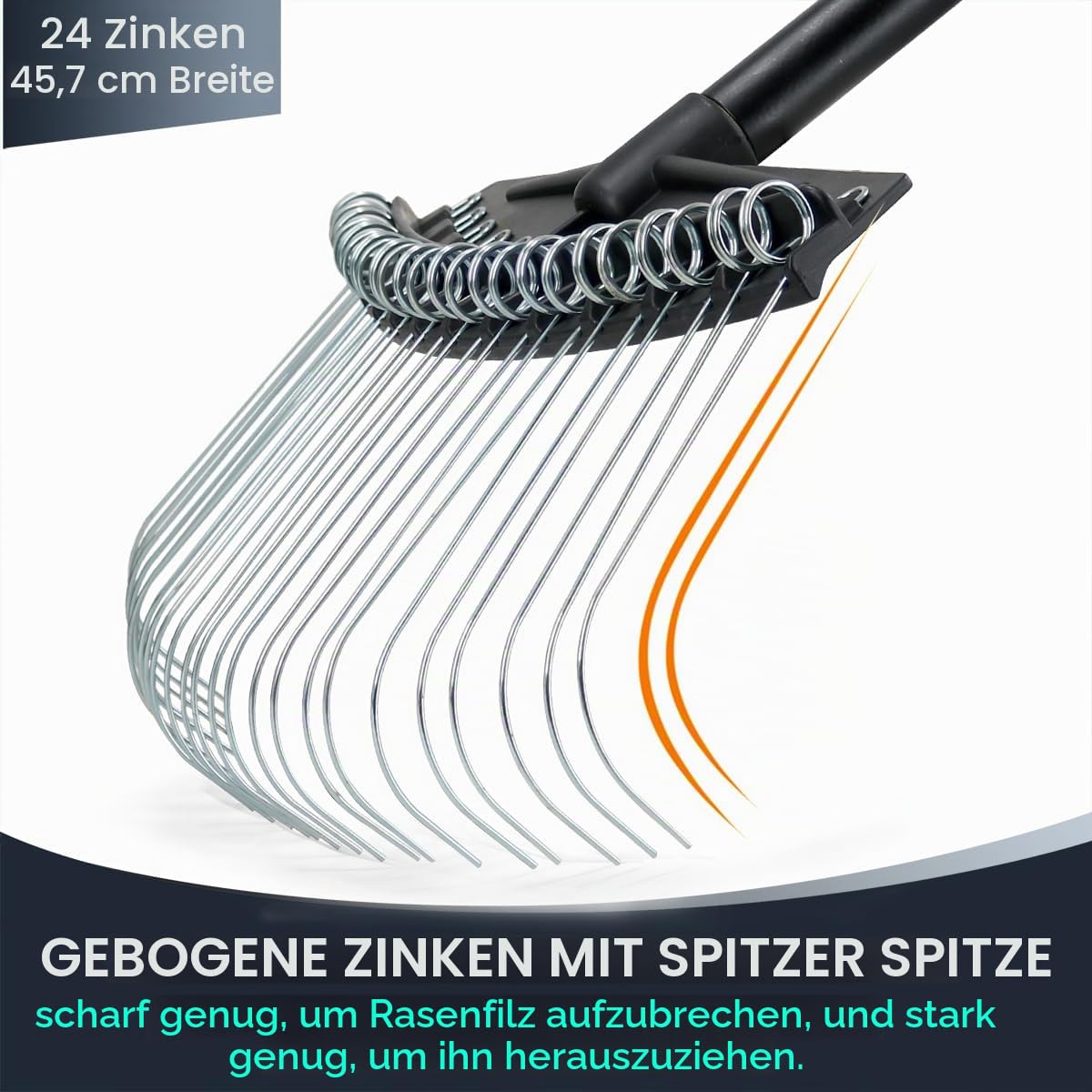 Colwelt Vertikutierer Rechen mit Federstahlzinken 156 cm Stahlgriff für Rasen Tannennadeln