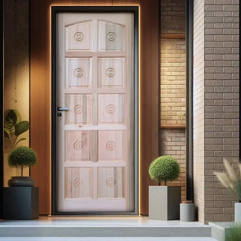Kit Porta de Madeira Maciça Torneada Eucalipto 210x82cm Batente 14cm Uniportas Abertura Direita Natural