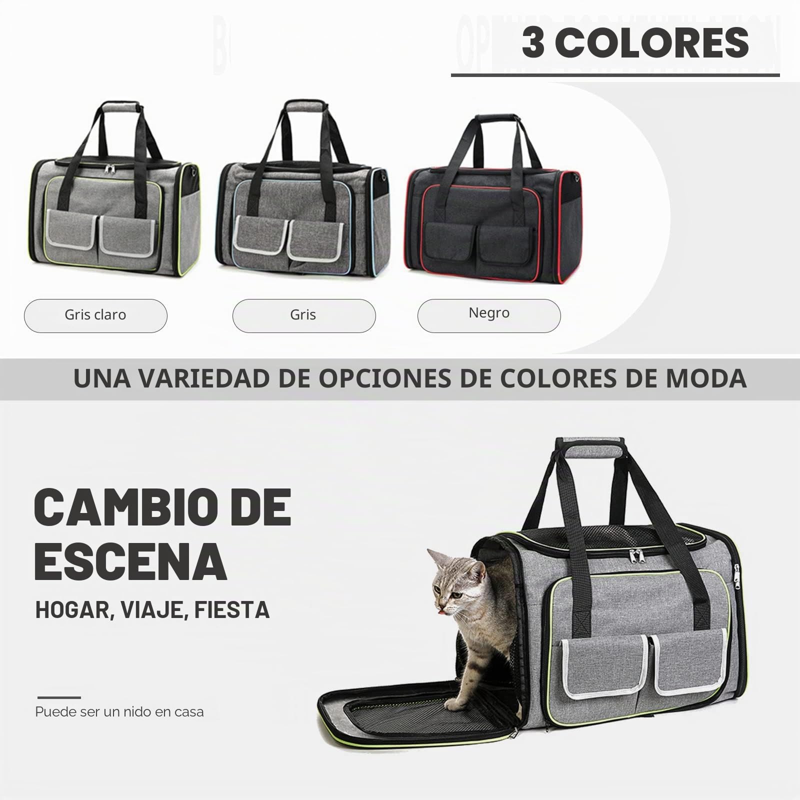 PETCUTE Transportín Perro Gato,Expandible Transportín para Perros,Bolsa Transporte Transpirable para Mascotas,Bolso Plegable de Viaje para Gatos con Colchón Suave y Bolsillos Laterales,M