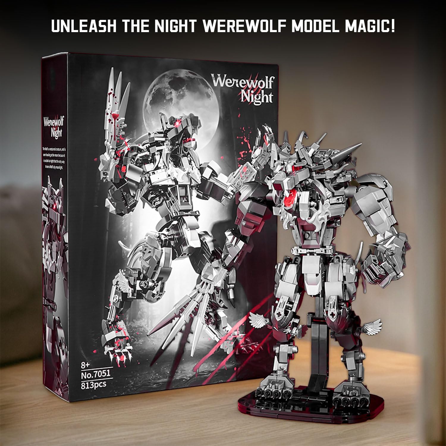 Werewolf Building Blocks Set, Werewolf of The Night with Display Stand, 2025 Mechanical Night Wolf Collectible for Fans, 813 PCS
