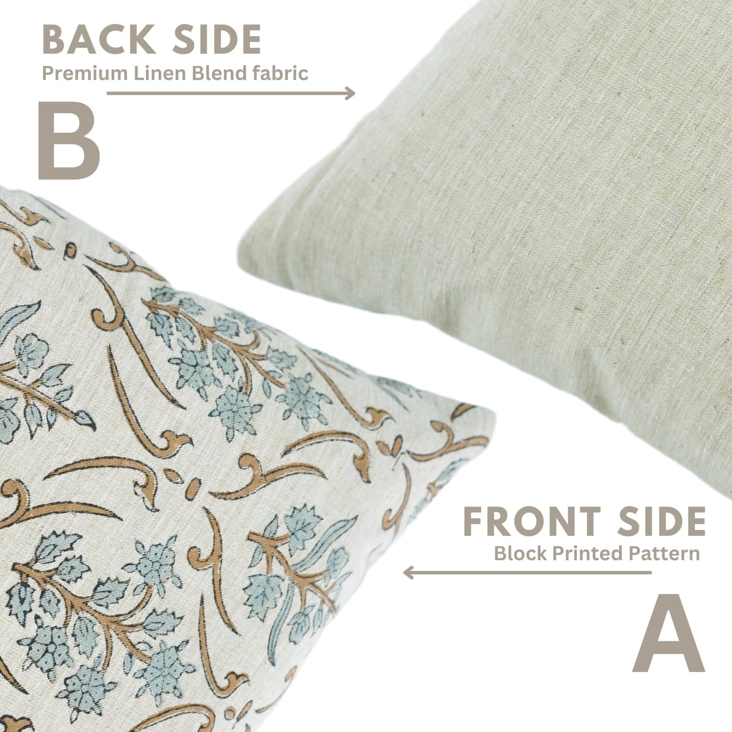 Handmade Block Print Home Decorative 24x24 Inch Throw Pillowcase Cushion Cover with Hidden Zipper for Sofa, Couch, Farmhouse, Bed or Living Room (Vishal Pushp-Blue)