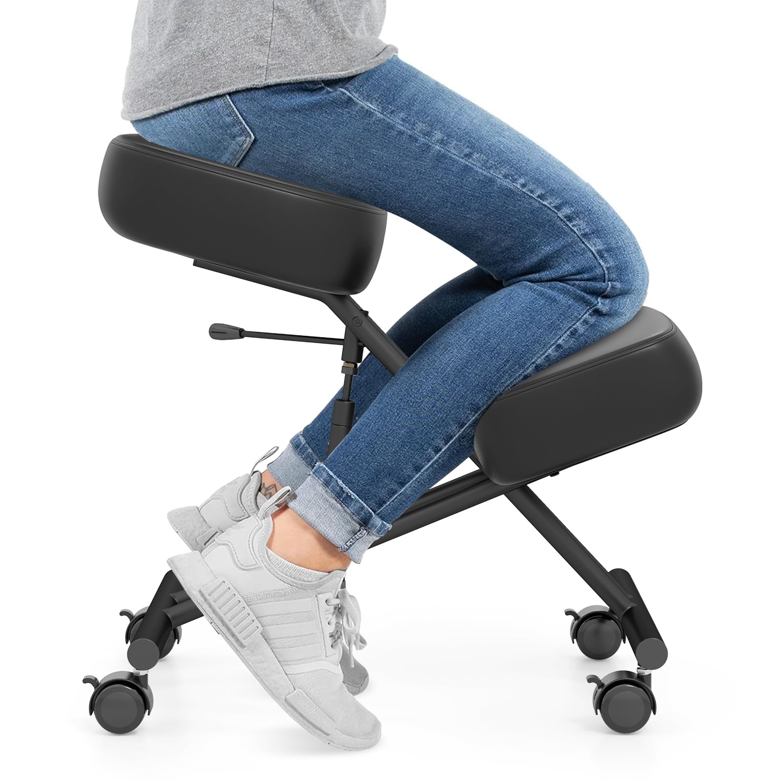 COSTWAY Silla Ergonomica Rodillas, Ajustable en Altura, Cojines de Espuma, Taburete Corrector de Postura con Asiento Inclinado para Aliviar el Dolor, Silla de Oficina con Ruedas Universales