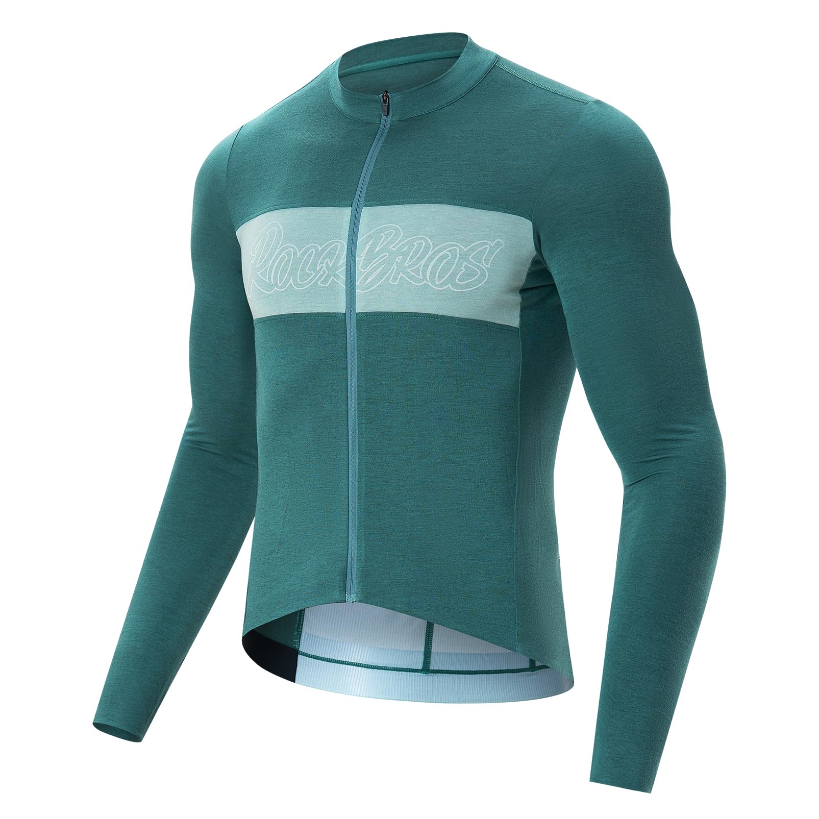 ROCKBROS Winter-Radtrikot für Herren, langärmelig, Thermo-Tencel & Merinowolle, Fahrradtrikot mit 3 Taschen, weich und atmungsaktiv