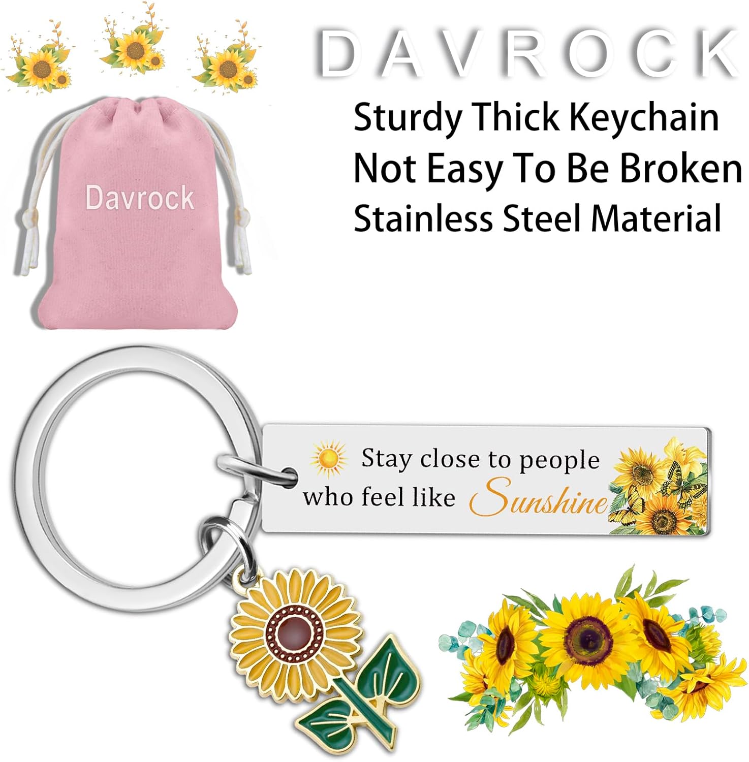 Sunflower Keychain Sunflower Gifts for Women Motivational Keychain Inspirational Gifts for Women Birthday Christmas White Elephant Gift Pendant Keyring for Bestie Bff Friends Female - Image 4