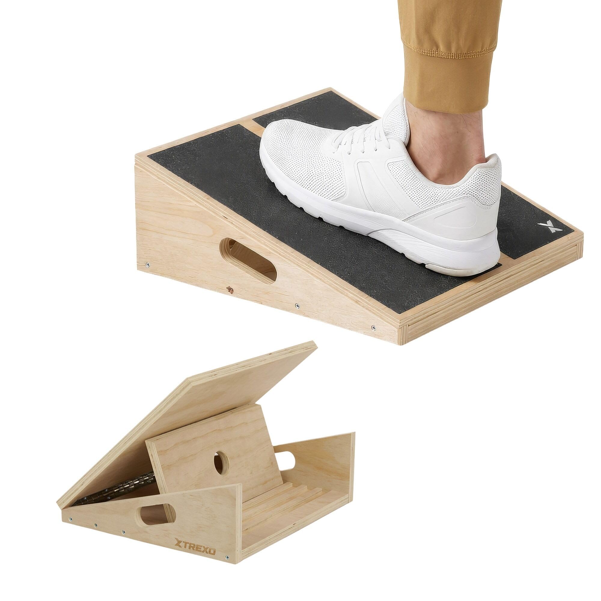 Slant Board Schwarz – verstellbare Waden-Dehnplatte (4 Winkel), Anti-Rutsch, für Dehnung von Waden & Achillessehne, Reha & Home Fitness