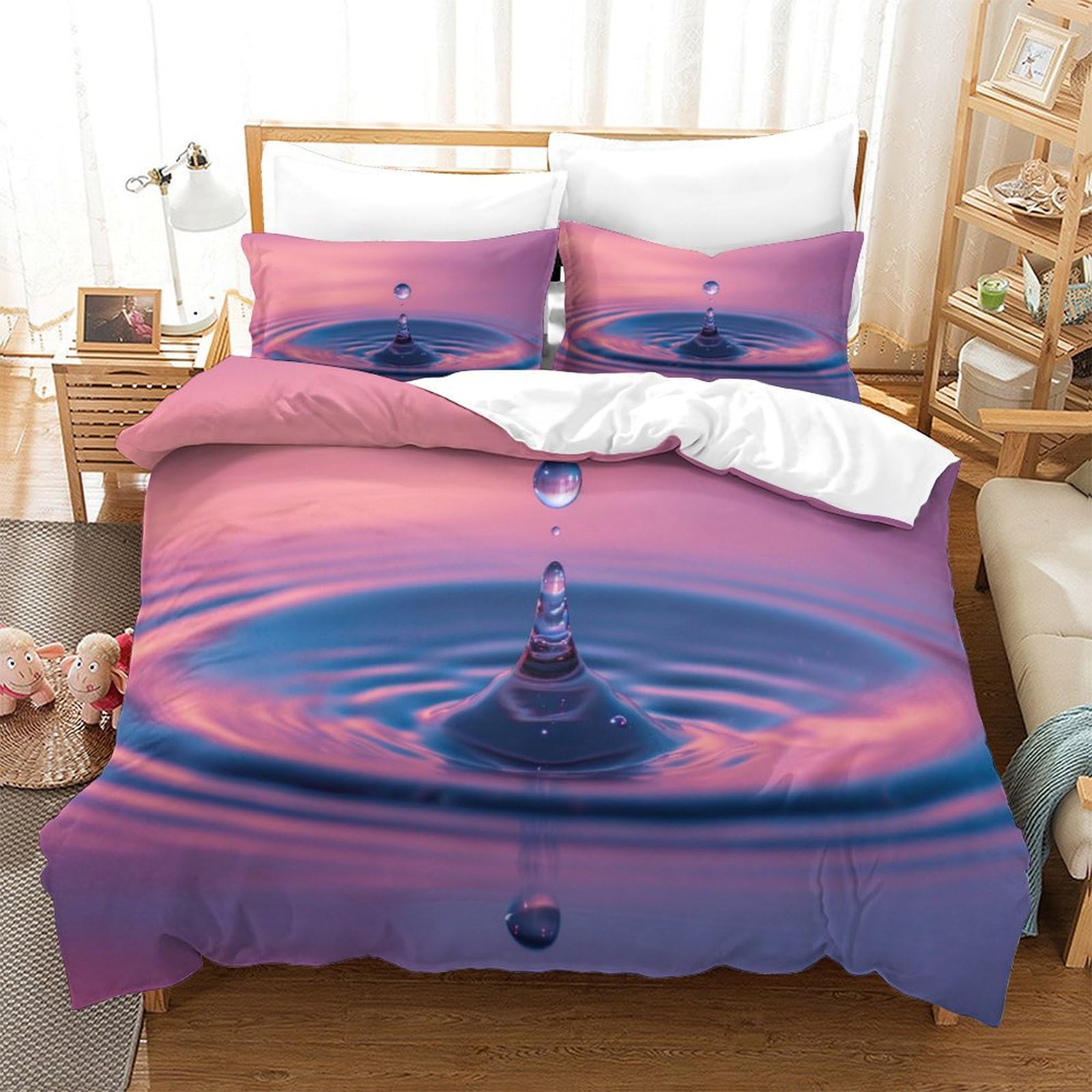 P1s9u7w5y Water Ripple-5 Elegant Water Drop 3D Printed Duvet Cover Set 3Pcs Microfiber Swirl Water Drop Bedding Set King（220X240cm）