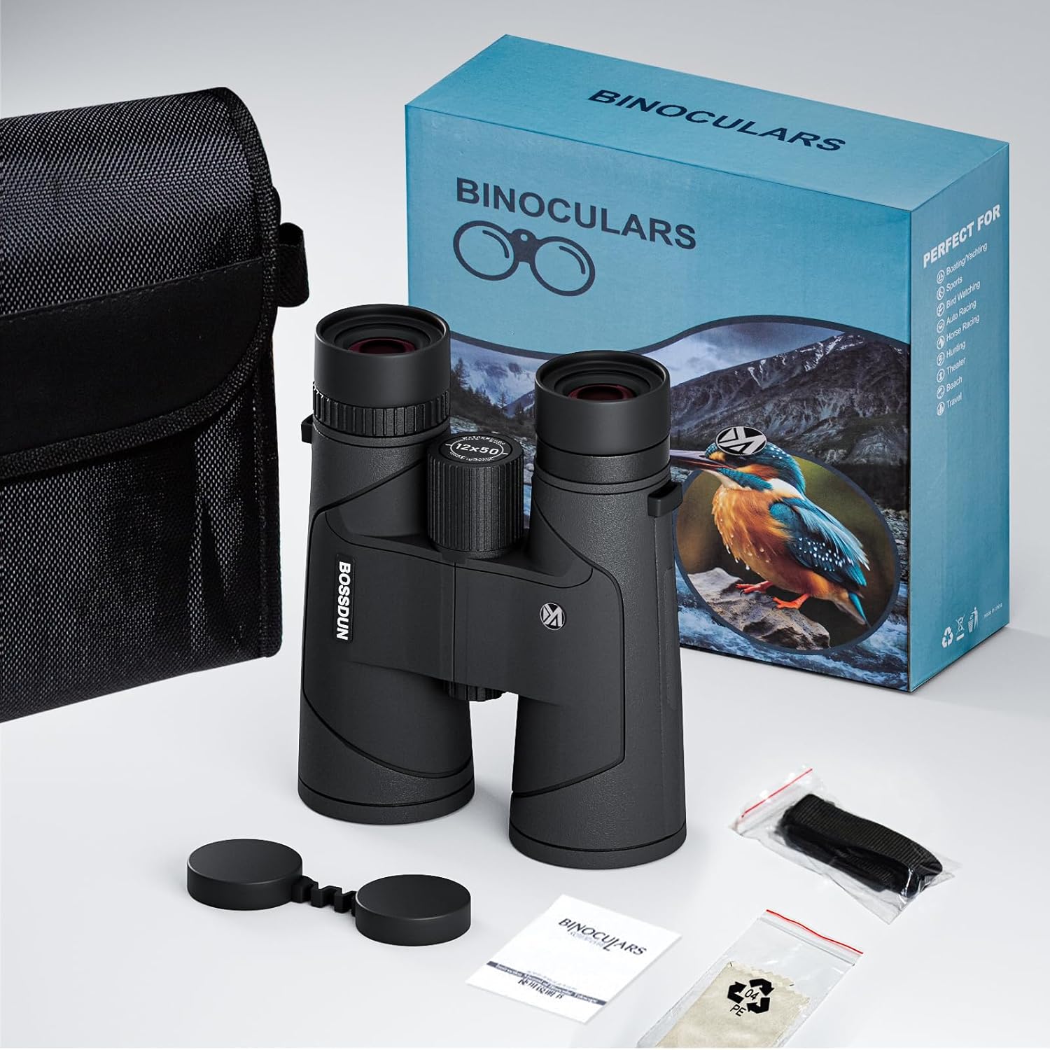 12x50 HD Optics Binoculars for Adults with Upgraded Phone Adapter, Tripod and Tripod Adapter - Professional Waterproof Binoculars with BaK4 prisms and Large View for Bird Watching,Hunting