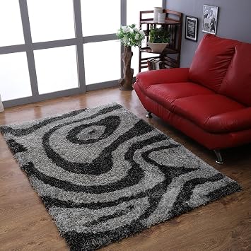 Rugsotic Carpets Hand Tufted SHAG Polyester ECO-Friendly Area Rugs - 4x6, Rectangle, Gray White, Contemporary Modern Design, High Pile Thick Handmade Anti Skid Rugs for Living Room K00079