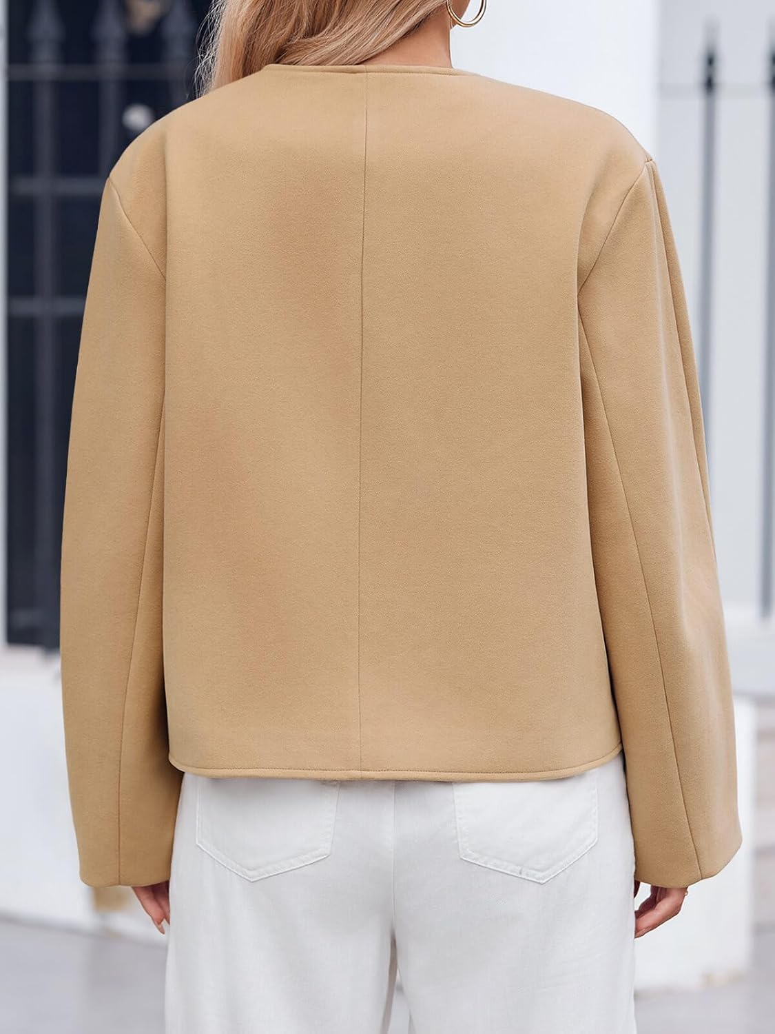 Cicy Bell Womens Cropped Wool Jackets Fall V Neck Short Pea Coats Single Breasted Outerwear Winter Outfits - Image 4