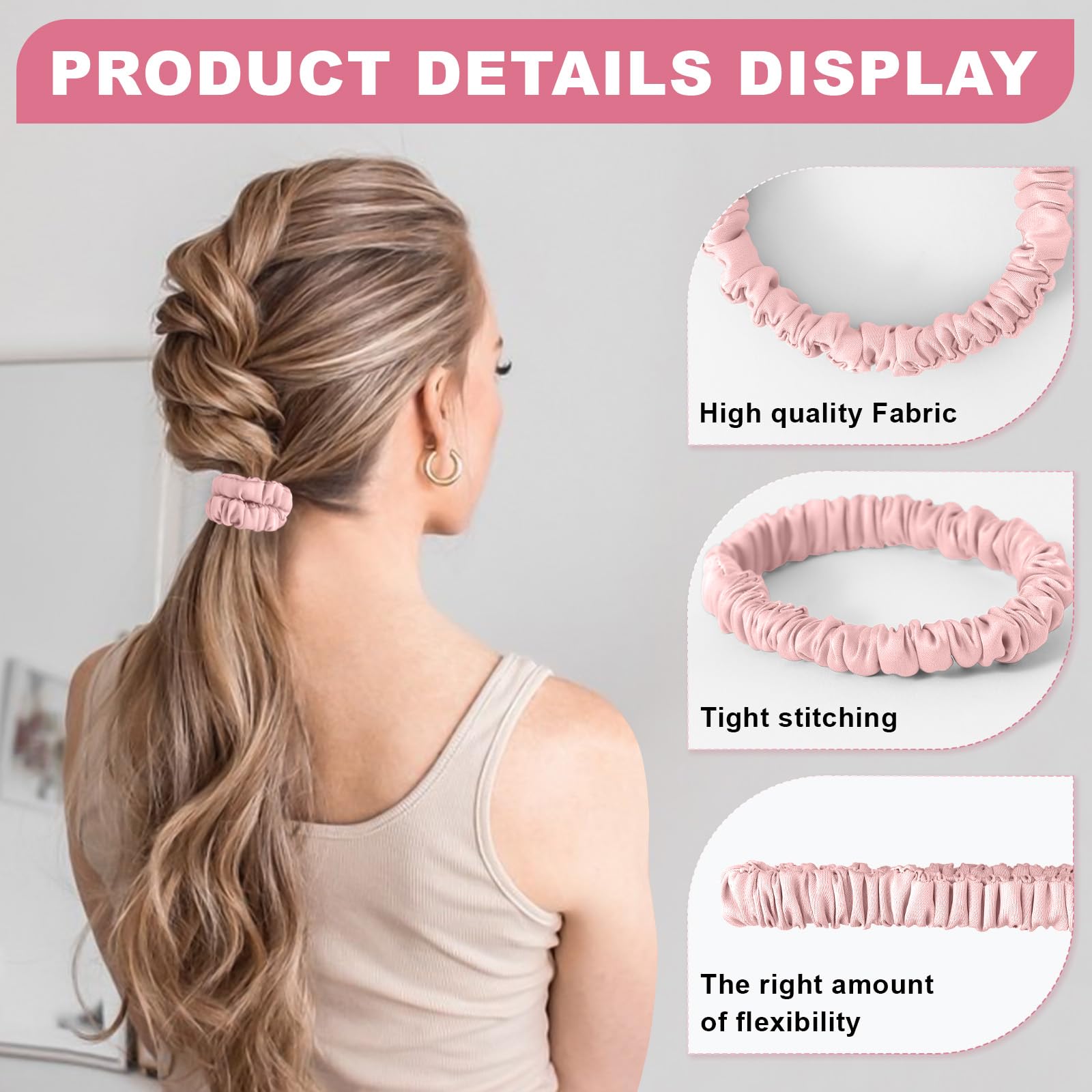 6 lazos de seda para el pelo, tamaño pequeño, 22 momme, 100 % seda de morera pura, para mujeres y niñas, coleteros delgados para dormir, sin daños (color 05)