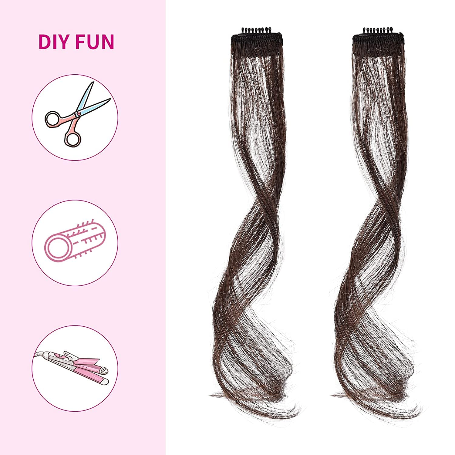 AL ZAHRA Long Side Air Bangs, Wavy Curly Clip in Bangs Front Side Bangs for Women Daily Use 2 PCS Set Long Temples (Natural Black) 4