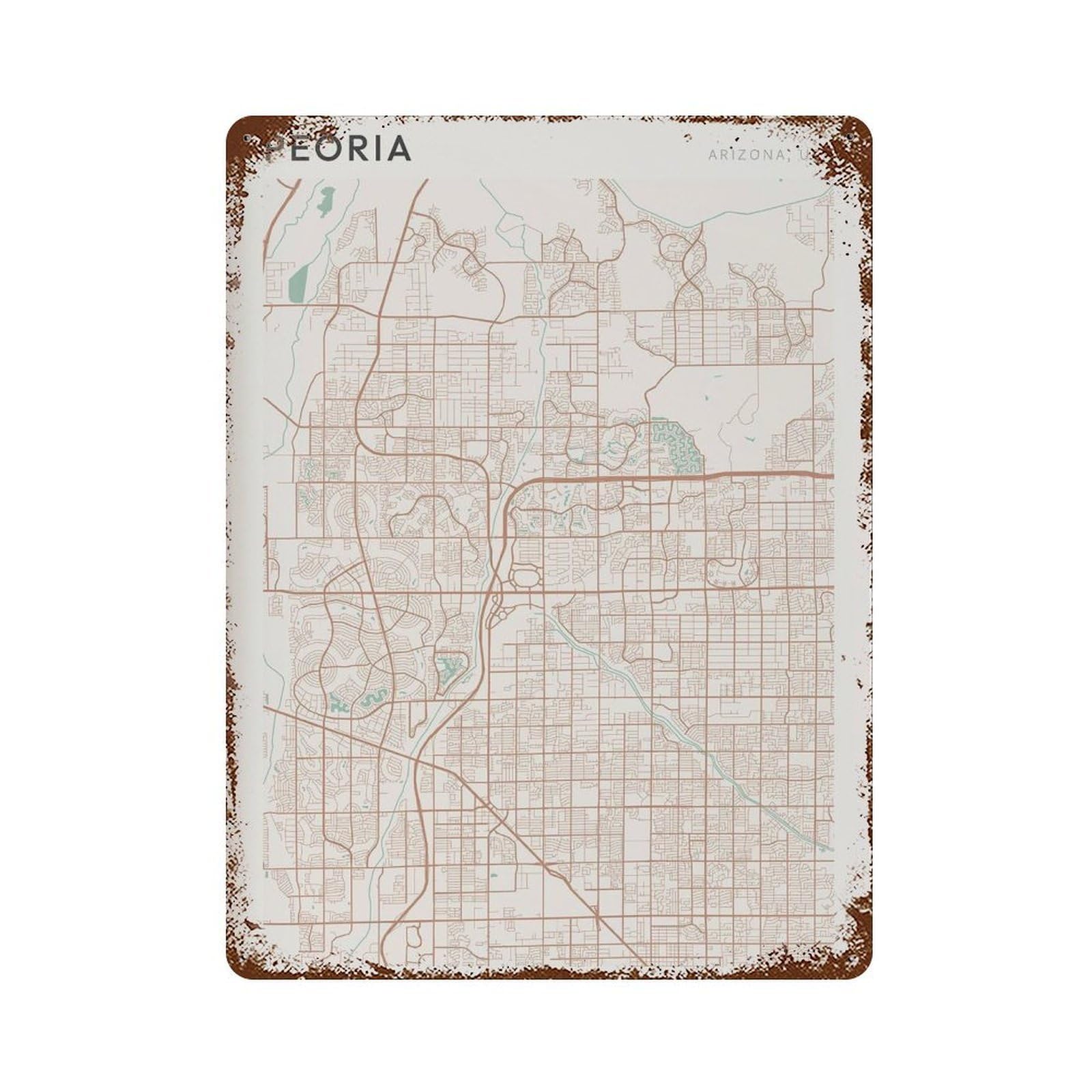xiaoxiaoshen Peoria Map Arizona Travel Gift Farmhouse Decor Living Room Wall Decor Art Metal Tin Poster Modern Home Decor Art Home Bar Shop Decorations Vintage Sign 40x30cm