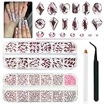 qiipii 3080Pcs Pink Nail Rhinestones 120 Multi Shapes Flatback Rhinestones Big Gems +2960 Light Pink Round Beads K9 Glass Stones Diamonds jewels Crystals for Nails Faces Eyes Makeup Clothes Crafts DIY