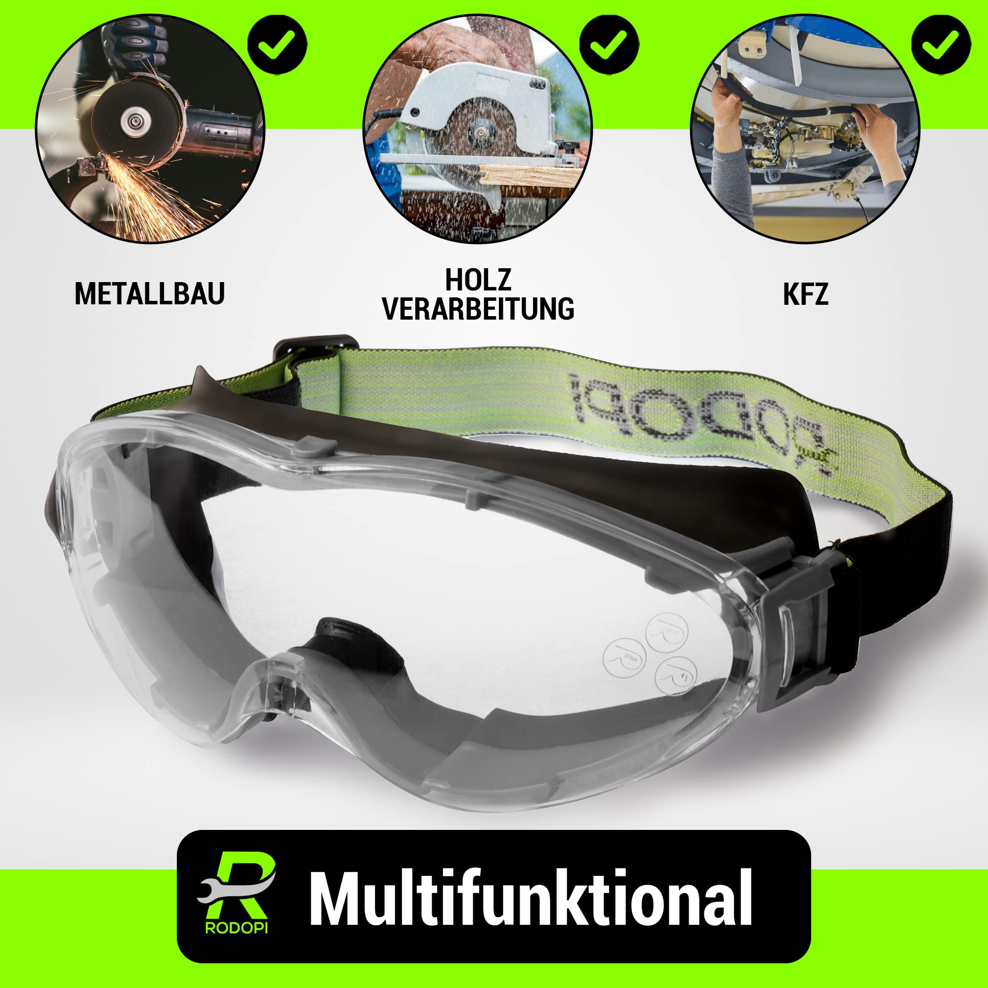 RODOPI Schutzbrille ThunderClear-X25 Anti Fog Vollsichtschutzbrille für Brillenträger EN 166 1F Arbeitsschutzbrille für Baustelle Labor Sicherheitsbrille