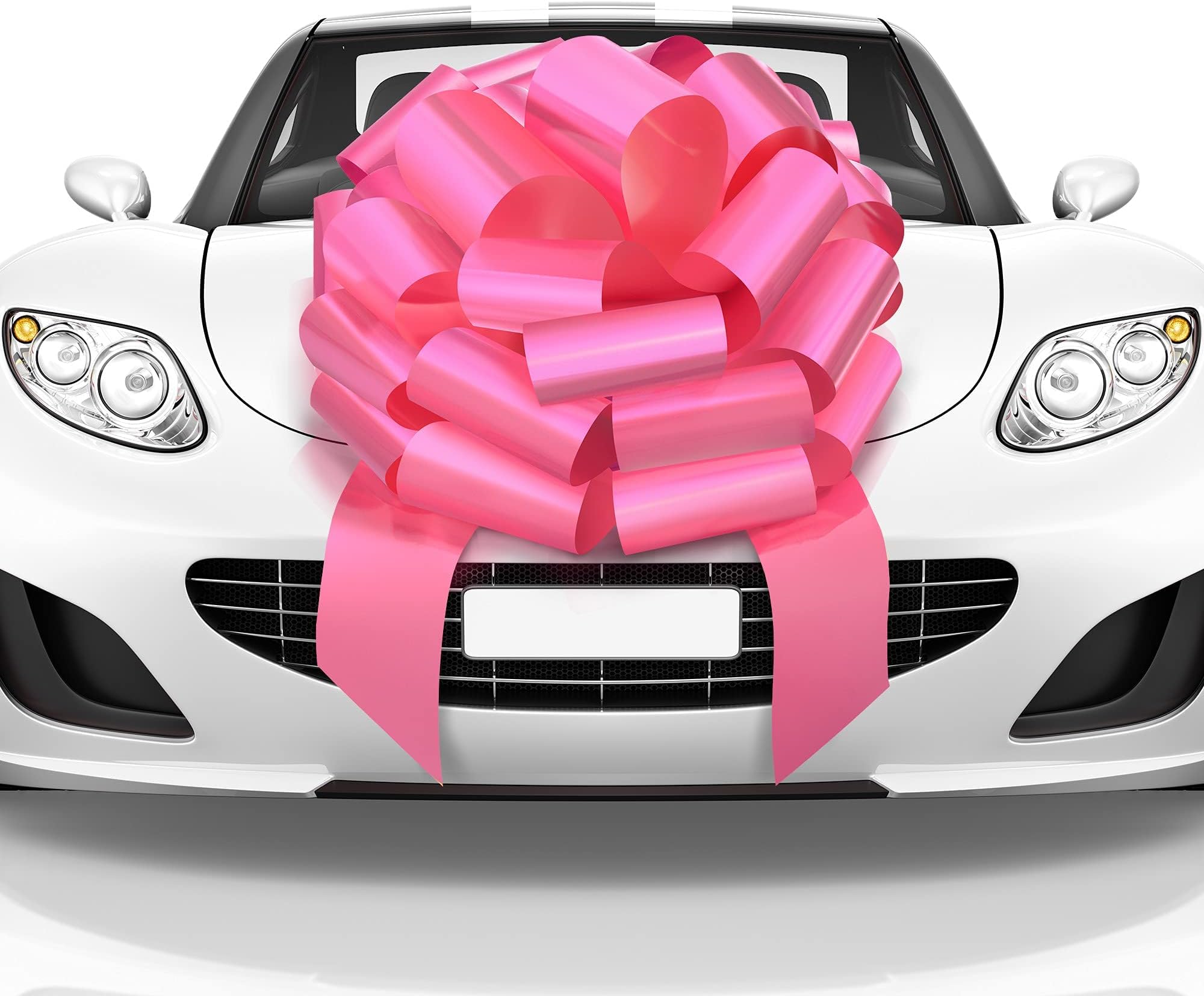 Mata1-USA - Huge Car Bow - Pink, 23 Inch - Big Gift Wrapping Bow for Large Gift Decoration - Giant Size for Indoor & Outdoor Use - 26 Loops & 4 Stickers