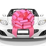 Mata1-USA - Huge Car Bow - Pink, 23 Inch - Big Gift Wrapping Bow for Large Gift Decoration - Giant Size for Indoor & Outdoor Use - 26 Loops & 4 Stickers