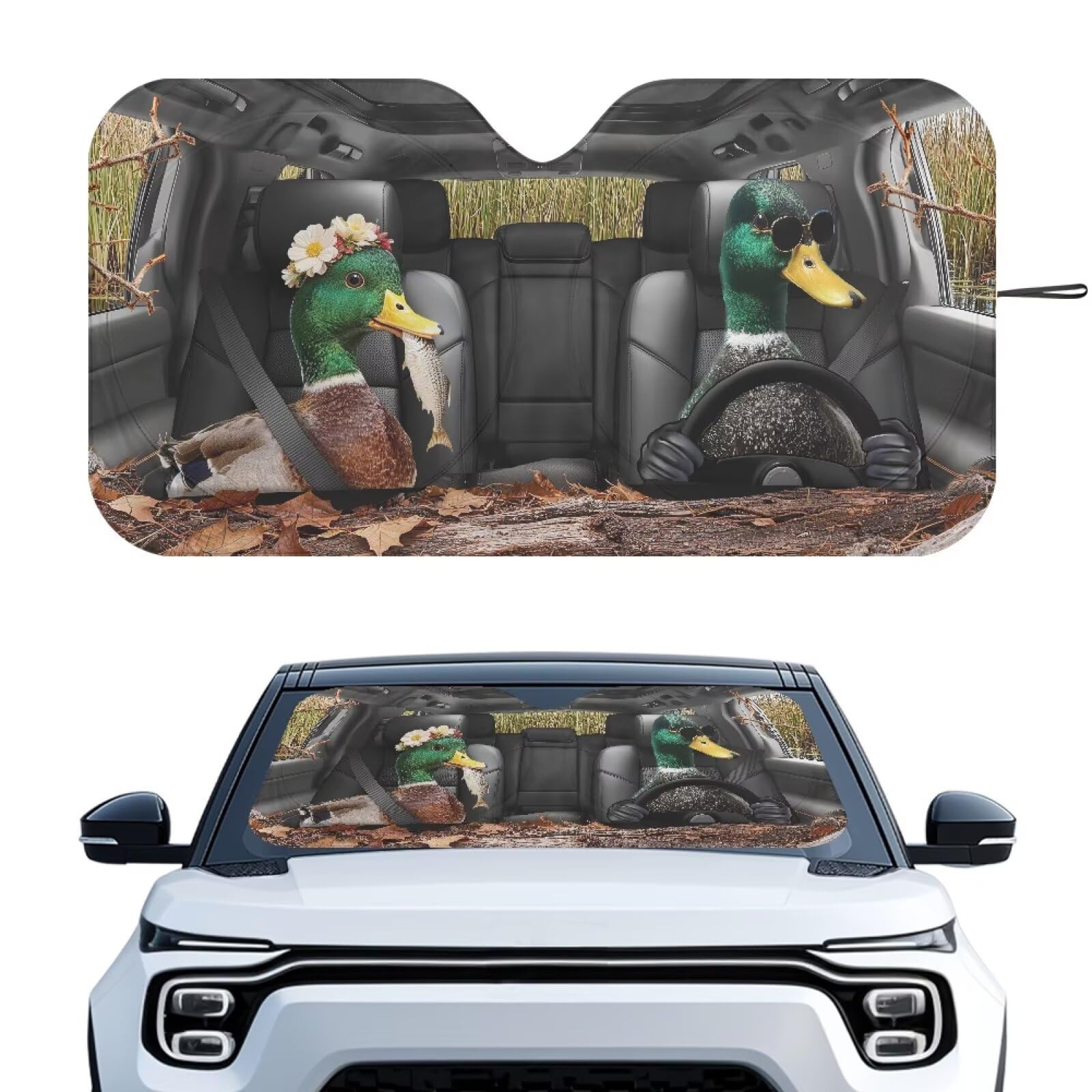 Car Windshield Sunshade Car Interior Accessories for Sun Heat Foldable Mallard Duck Drive Sun Shade Keeps Your Vehicle Cool Fit for Cars, Trucks, and SUVs (66.53 x 34.44 in)