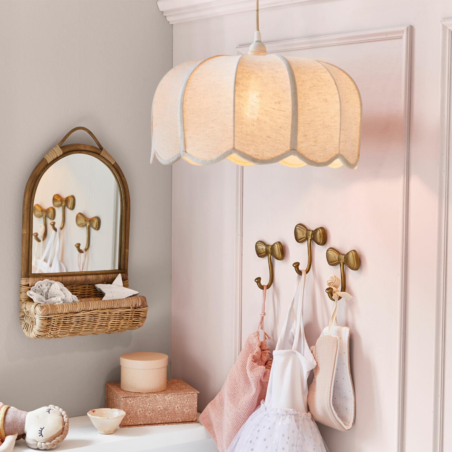 Loberon Ljosna Lampada a Sospensione - Paralume dal Look retrò - Luce piacevolmente Calda, Crema
