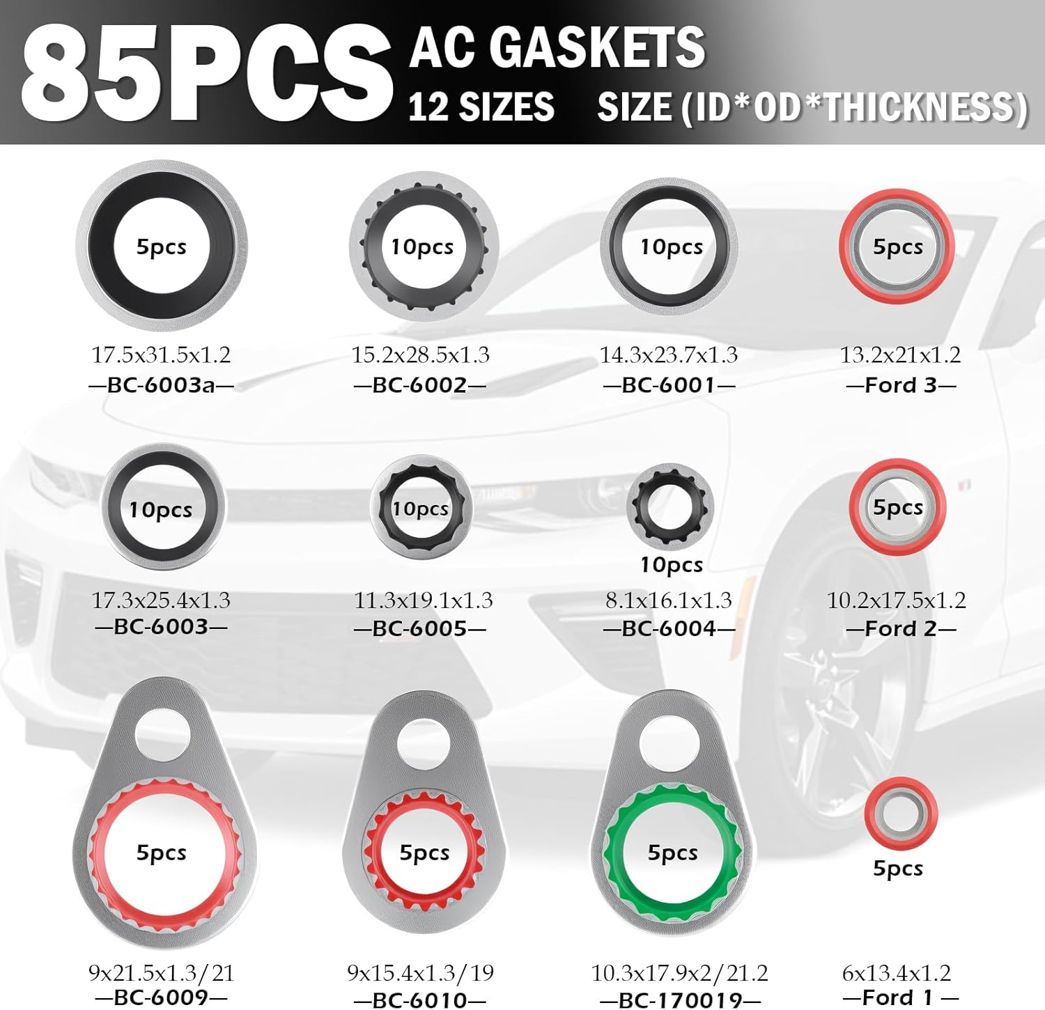 139PCS O Ring Assortment Kit,Multi-Size AC O Ring Kit Includes 85PCS Metal and 54PCS Rubber Gaskets,Universal O-Rings AC Seal Kits Car Accessories for ACS System Sealing