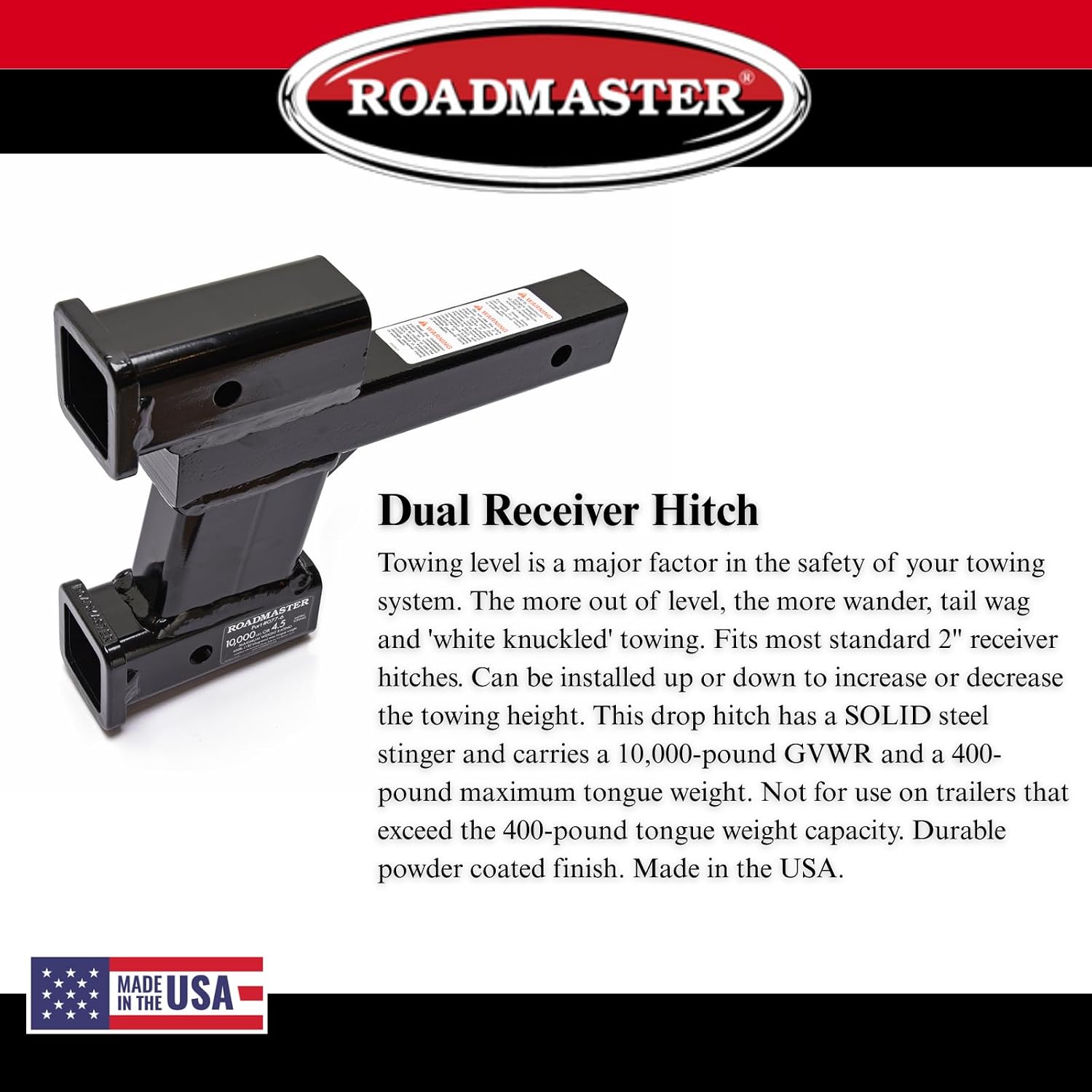 Roadmaster 077-6 Dual Hitch Receiver with 2 Inch and 6 inch Offsets