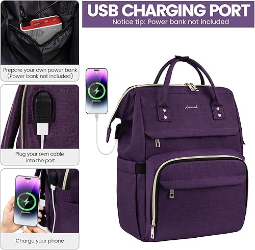 Miniatura 4 de LOVEVOOK - Mochila de mujer para laptop, mochila de viaje profesional de 15.6 pulgadas con puerto USB, mochila impermeable para trabajo,