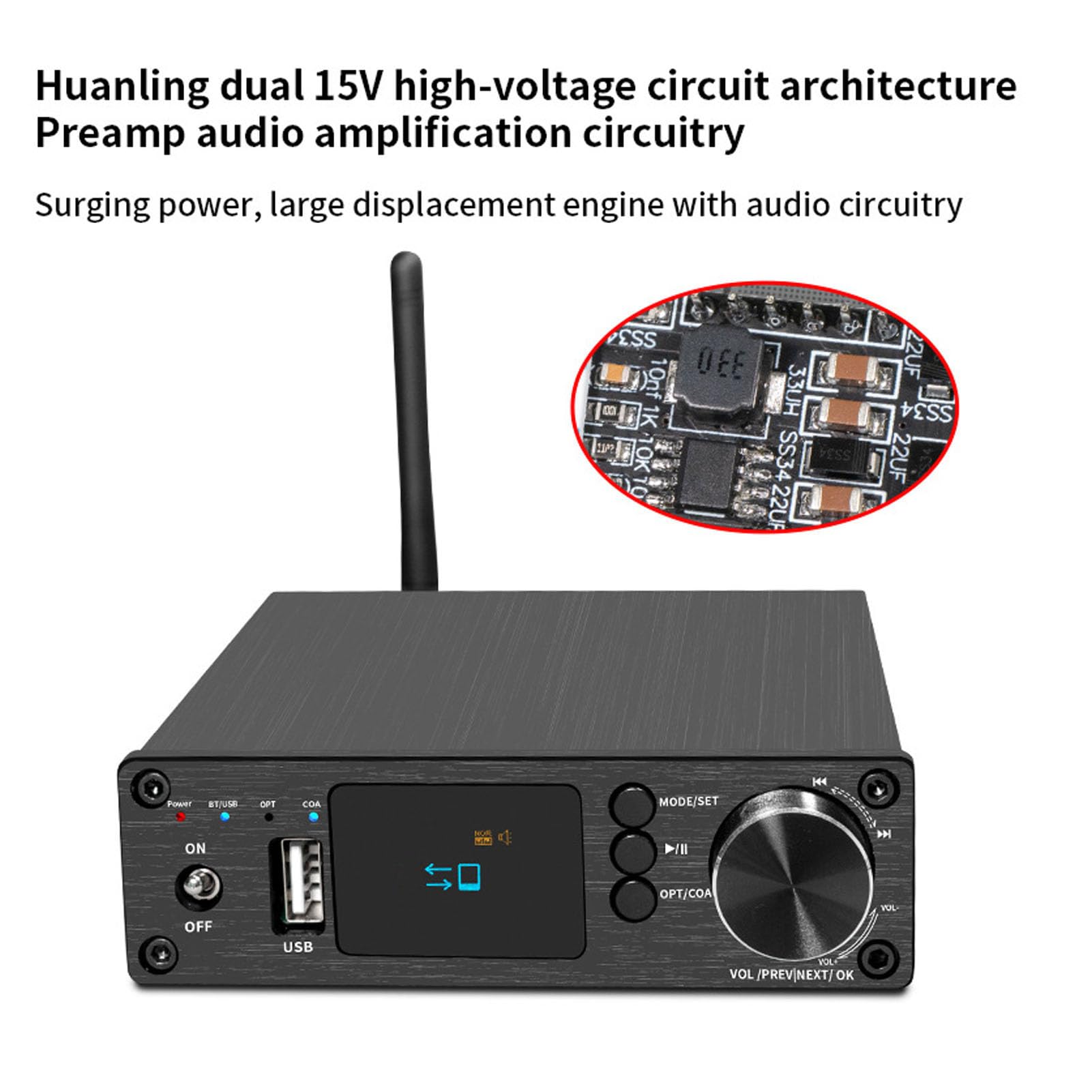 Cuifati Amplificador Bluetooth ESS9018k2m, Receptor Estéreo 200W con Bluetooth 5.3, Entrada USB/Óptica/Coaxial, Amplificador de para el Hogar para Altavoces Pasivos, Mini HiFi Clase D con Bajo