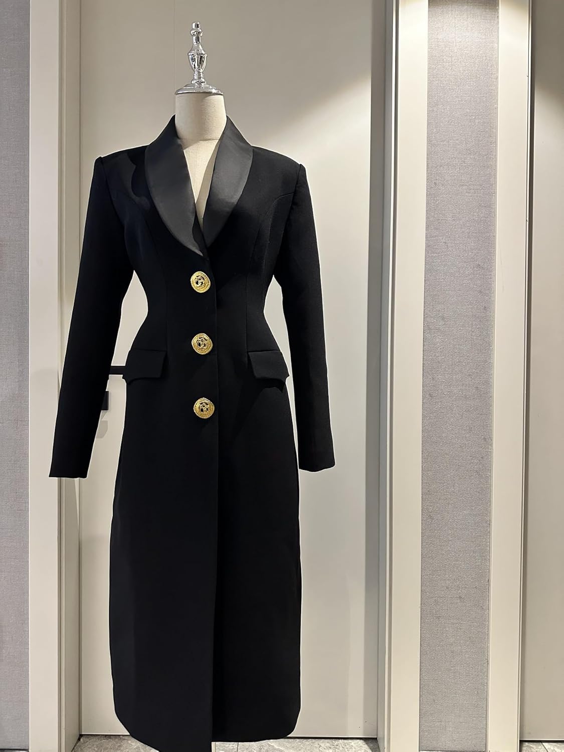 Women's Long Coat Single Breasted Button Suit Blazer Wedding Party Dress Jacket