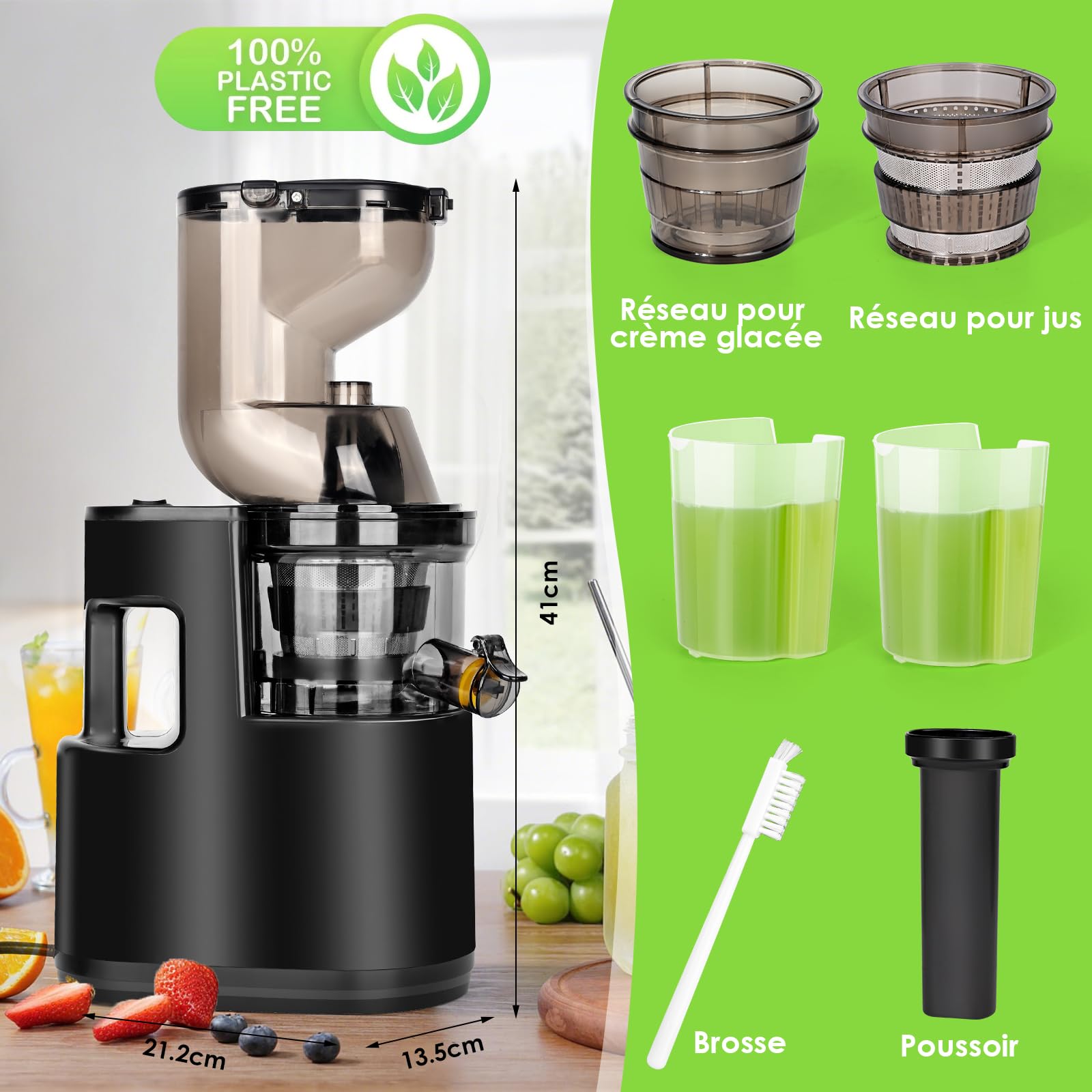 Extracteur de Jus 550W, Centrifugeuse avec Fonction Inverse, Sans BPA, Ouverture 82MM, 1,2L, Compatible Lave-Vaisselle