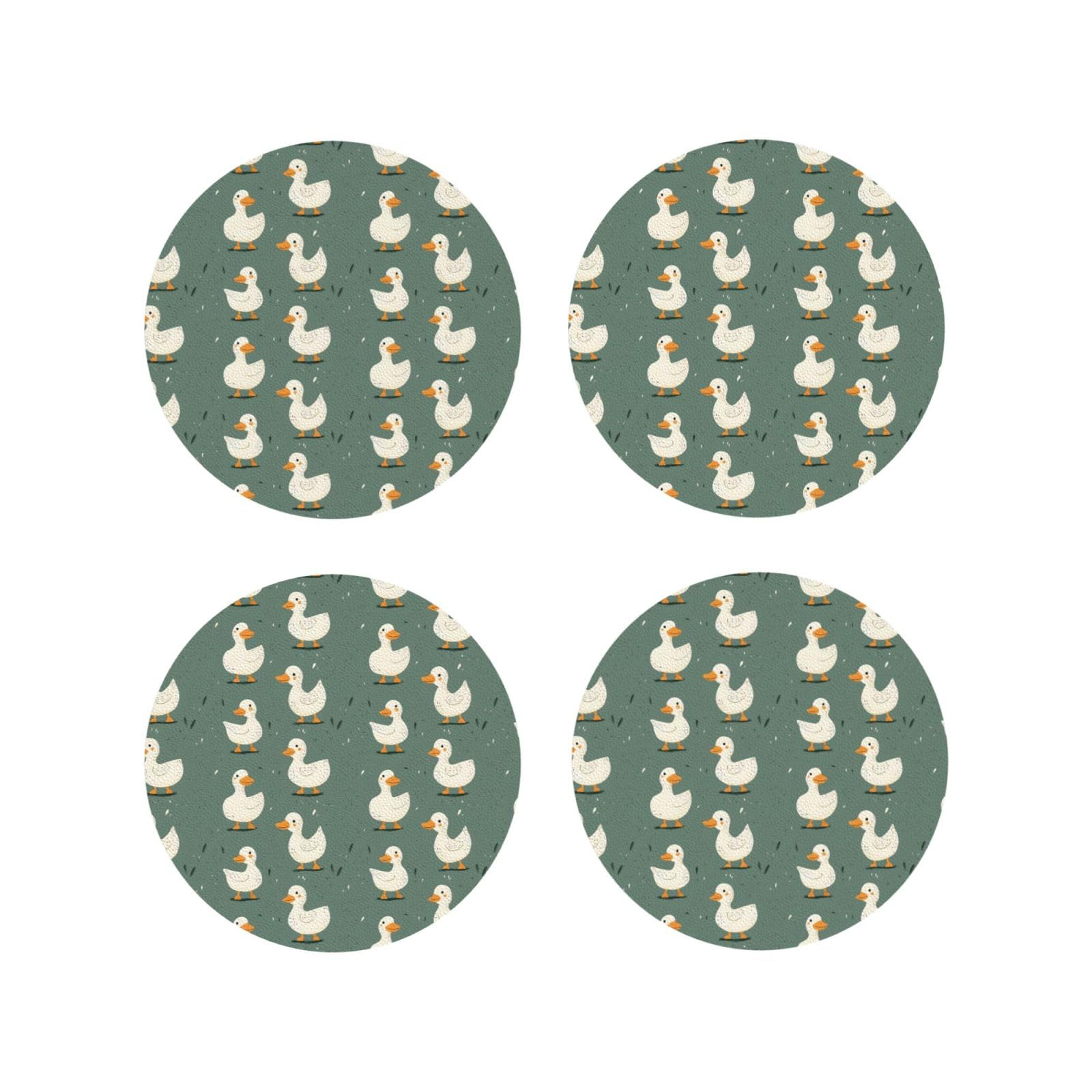 Smazdfxx Women's As Pic Leather Coasters Set Of 4 - Cute Duck White Print Lightweight Drink Coasters For Desk