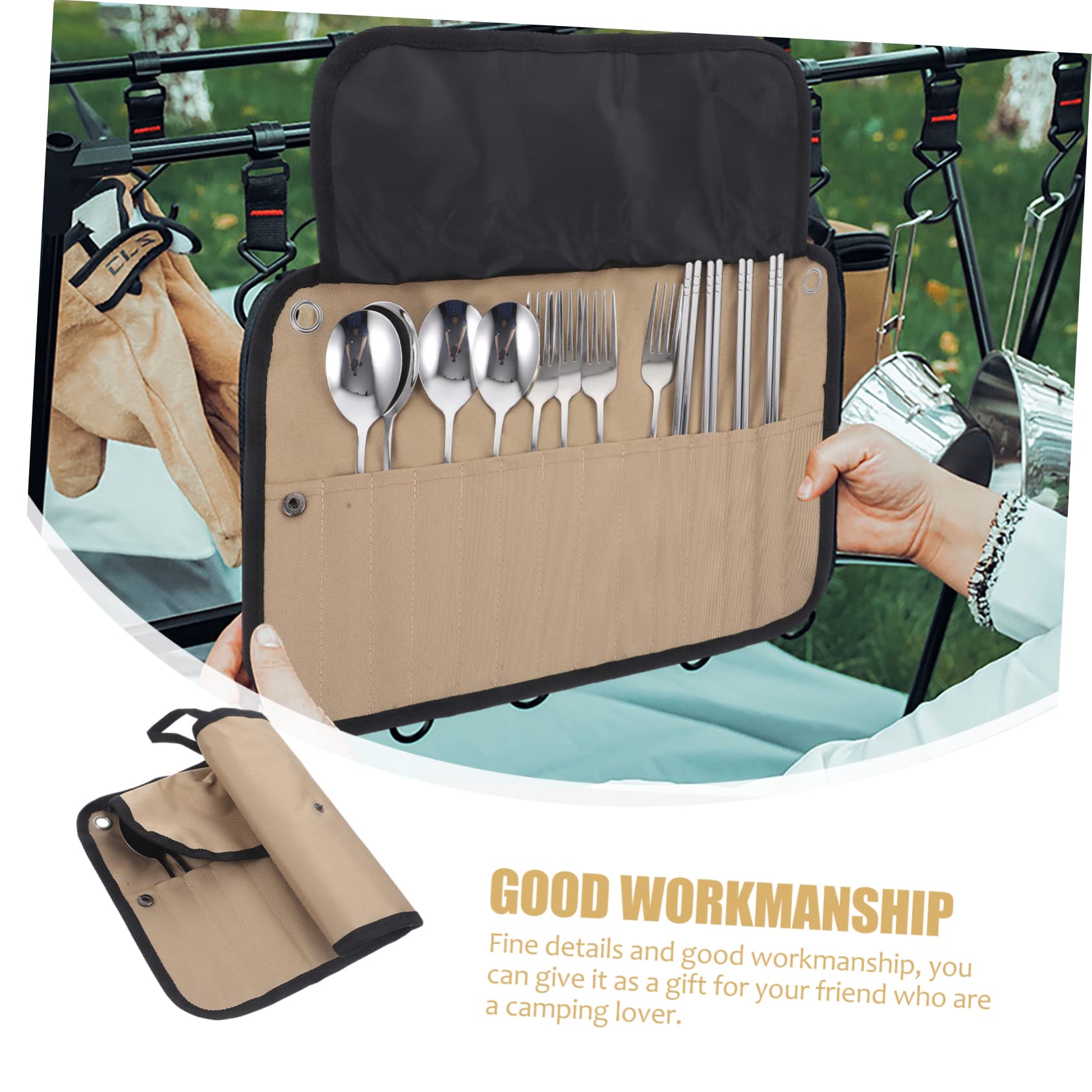 Mipcase Set Posate da Campeggio Portatile in Metallo Inossidabile e Nailon, Kit Utensili per Attività Esterna, Escursionismo e Campeggio