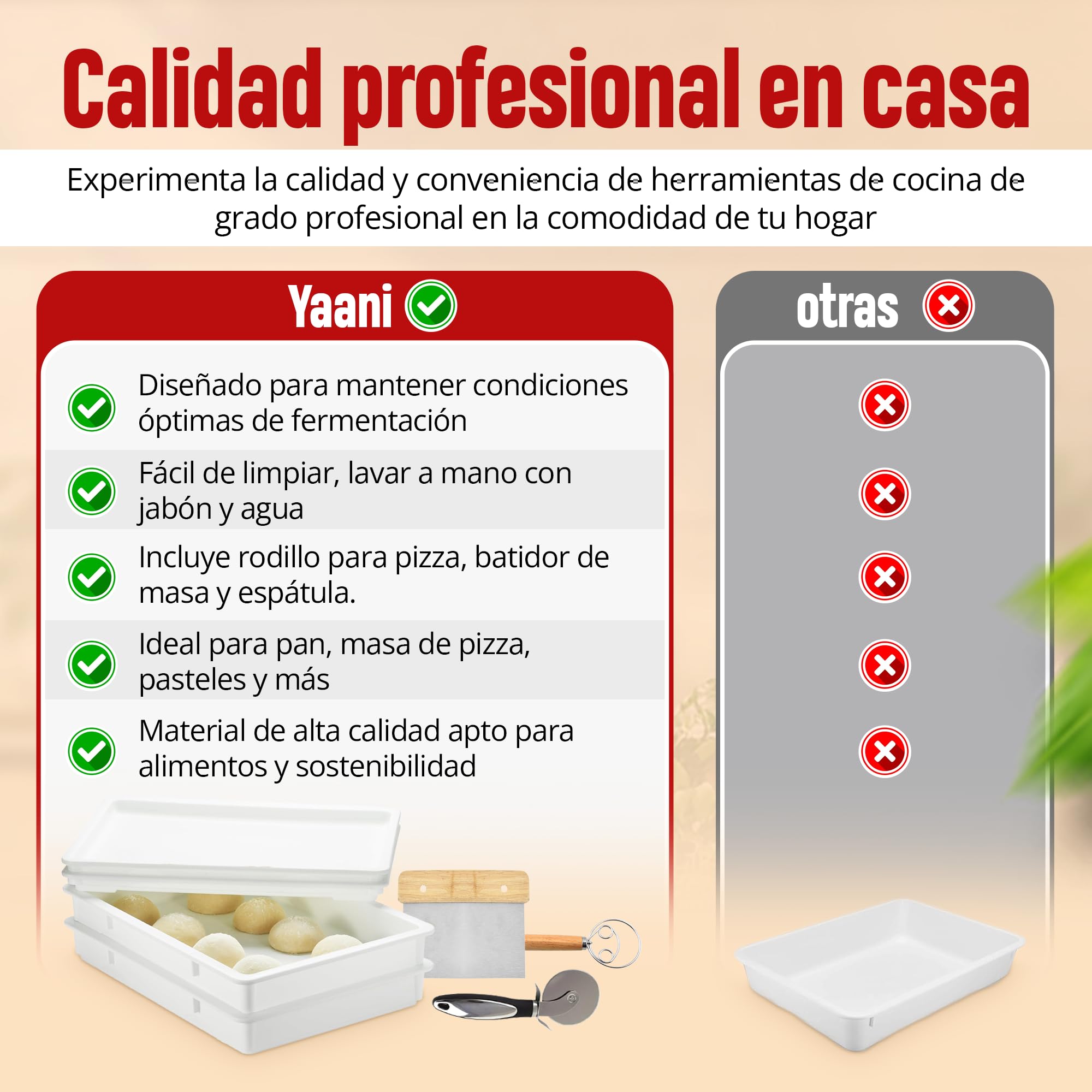 YAANI Juego de 2 cajas apilables a prueba de pan con tapas, rueda de pizza, batidor de masa, raspador de masa, perfecto para masa de pizza, masa madre, contenedor de almacenamiento de alimentos