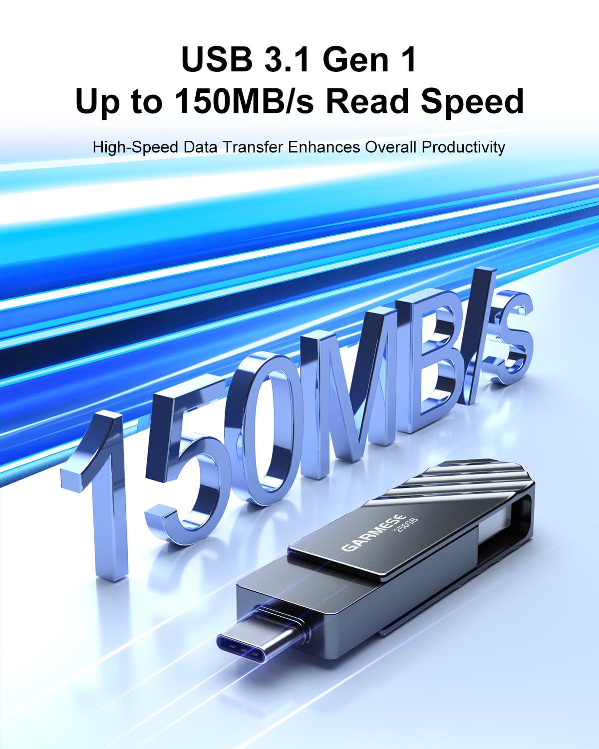 Unidad flash USB C de 256 GB, velocidad de lectura de hasta 150 MB/s USB 3.2 Gen 1, unidad de pulgar de alta velocidad, Plug and Play, memoria de doble puerto compatible con teléfonos
