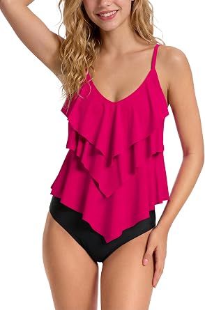 Period Swimwear Women Menstrual Two Piece Tankini Swimsuits Ruffled Flounce Top Bathing Suit Bottom for Teen Girls